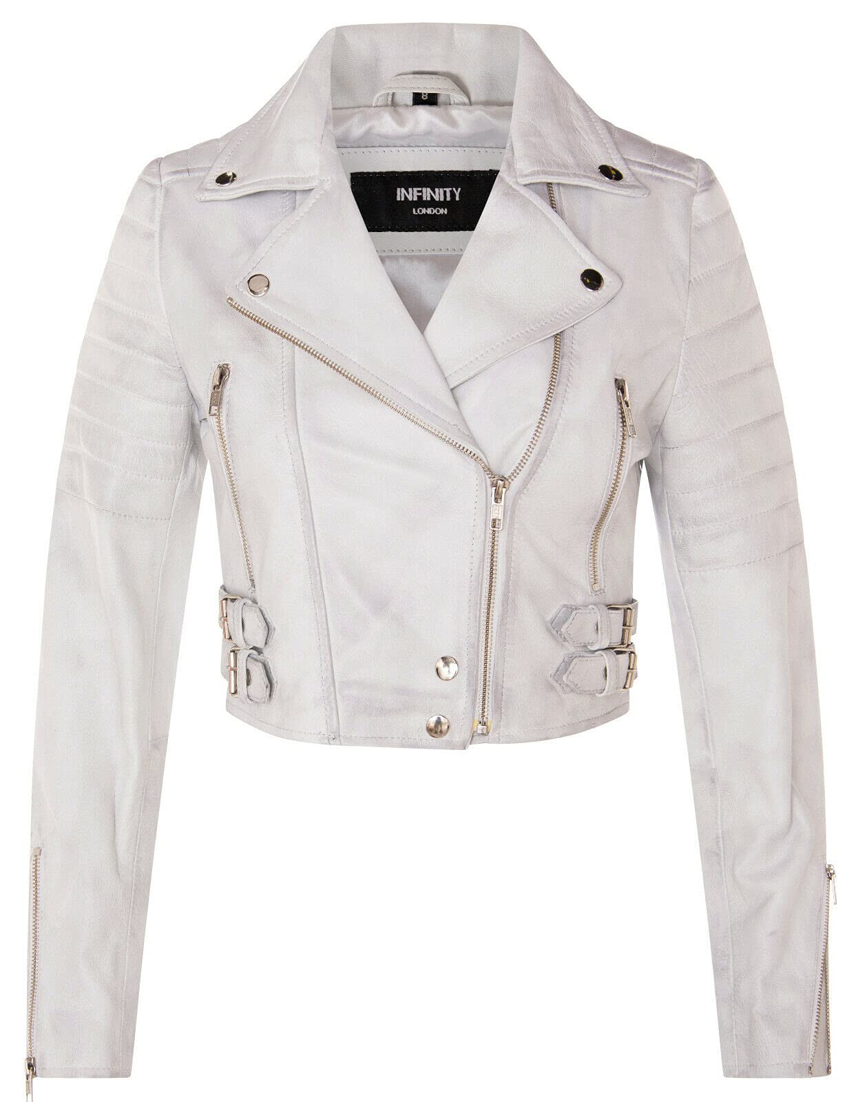 Women's Real Leather Cropped Biker Jacket - Gothic Chic Short Body Jacket for Casual Outfits & Night Out