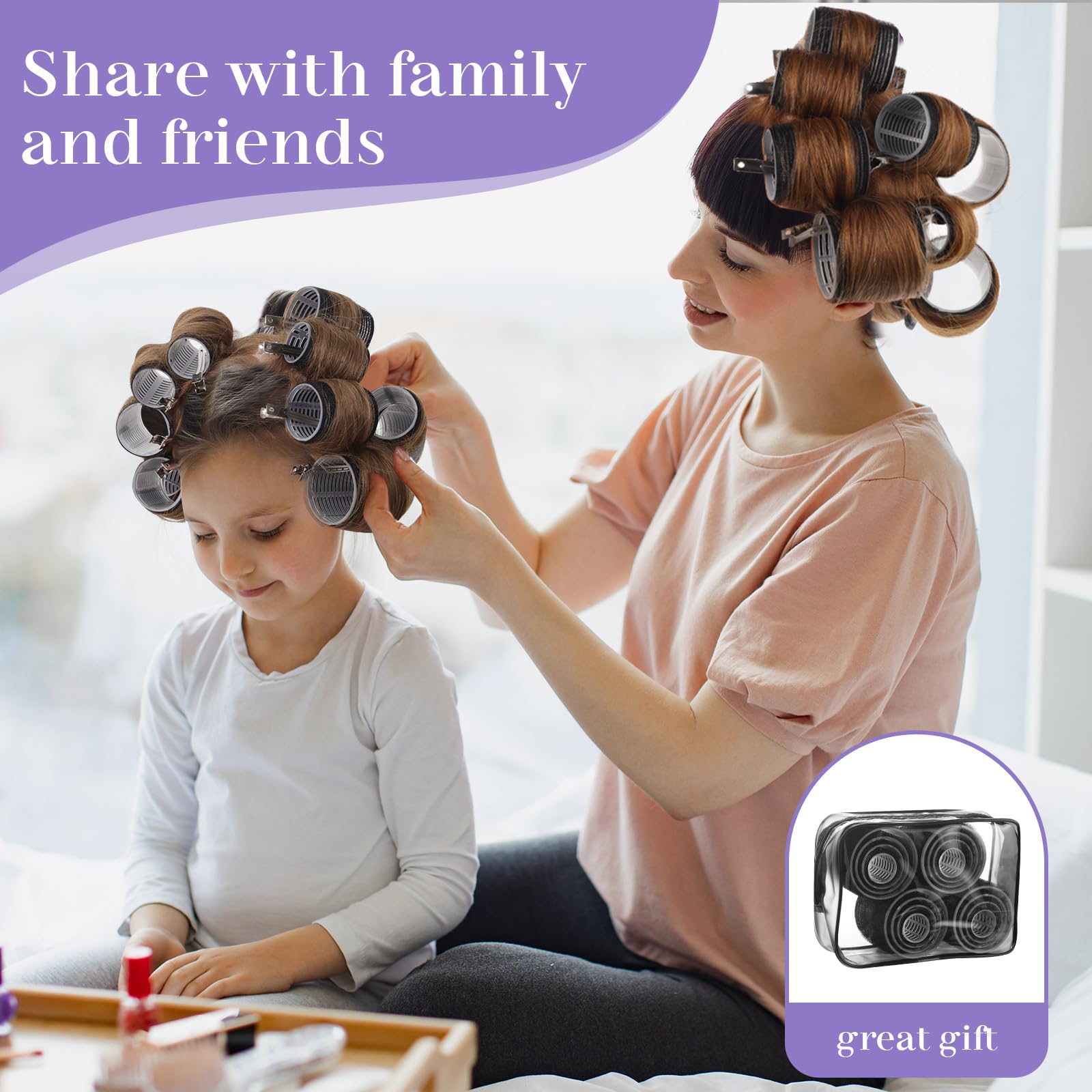 38 Pcs Self Grip Hair Rollers Set - 4 Sizes (25mm 36mm 48mm 60mm) with Clips & Storage Bag for Long, Short Hair & Bangs - Perfect for Home Salon, Party Styling & DIY Hair Care