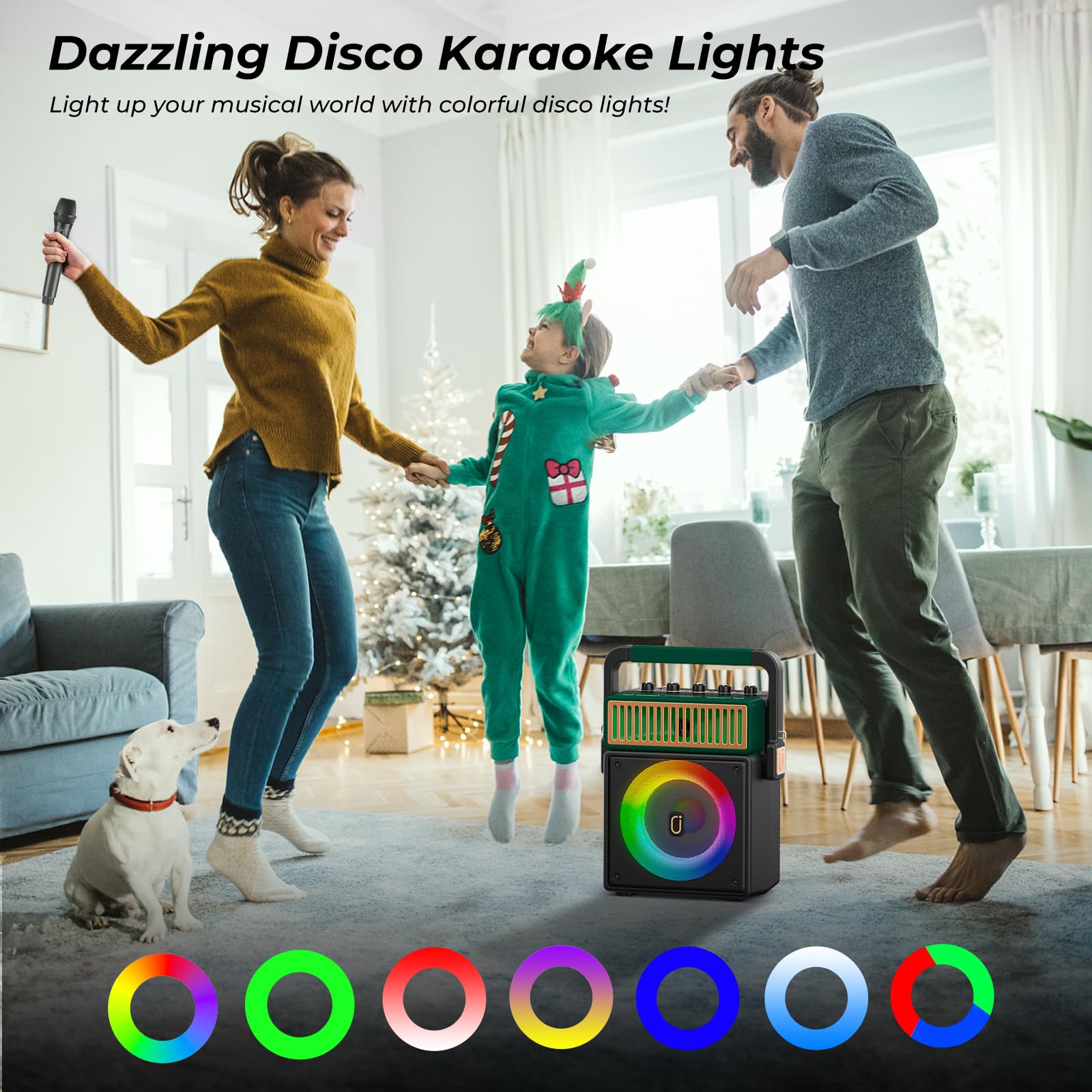JYX Karaoke Machine with 2 Wireless Microphones - Retro Bluetooth Speaker with LED Lights for Home Parties, Supports BT/USB/TF/AUX/MIC - Perfect for Birthday Celebrations, Family Gatherings & Indoor Entertainment