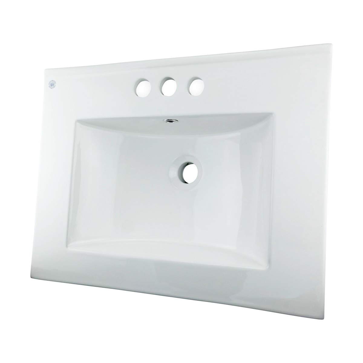 Luke 24-Inch White Porcelain Drop-In Bathroom Sink with 4-Inch Centerset Faucet Holes - Perfect for Bathroom Renovations, Guest Baths, and Modern Home Upgrades