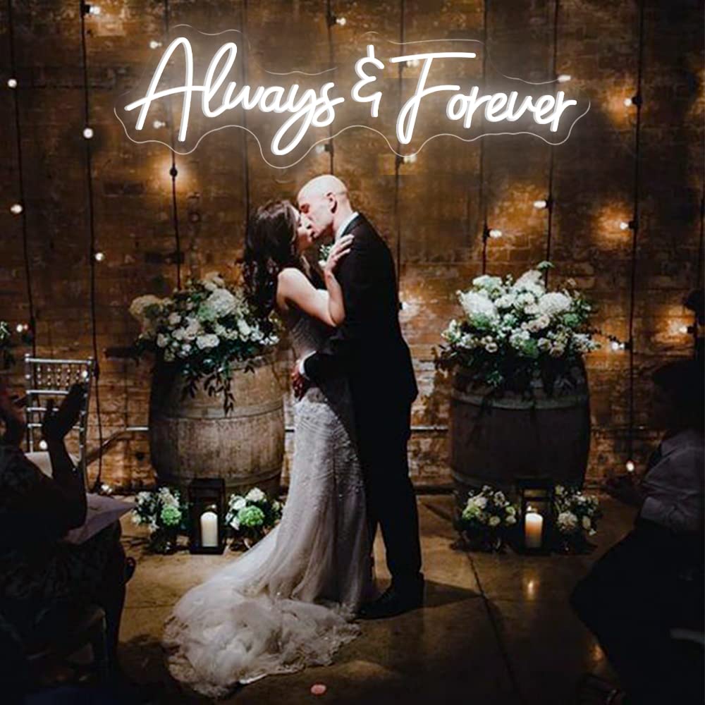 Always & Forever Neon Sign - Cold White LED Wedding Wall Decor for Bachelorette Party, Anniversary & Birthday - Romantic Home, Bedroom & Party Decoration - Perfect Wedding Gift for Women - Ideal for Wedding Venues, Photo Backdrops & Romantic Home Lighting