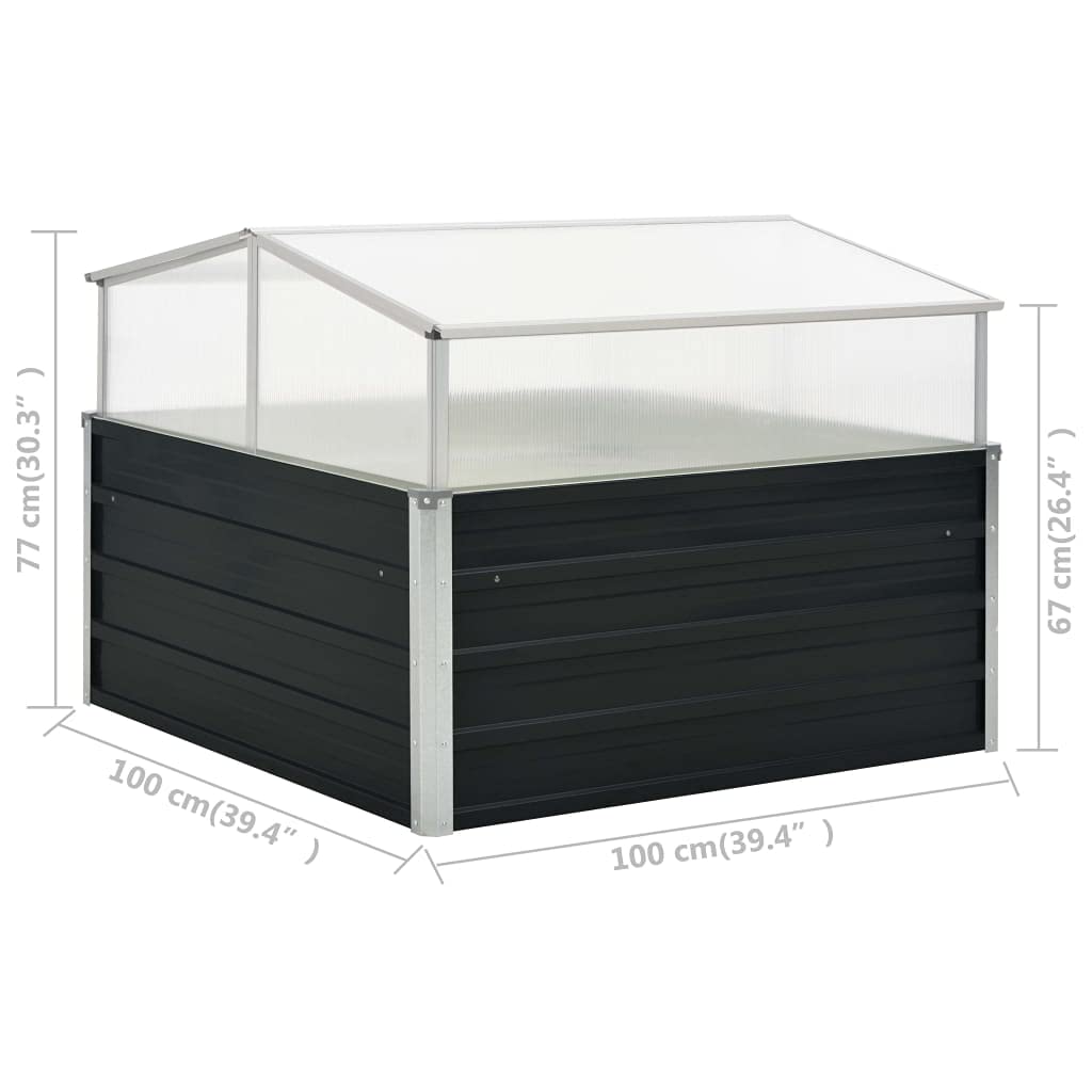 vidaXL Greenhouse with Polycarbonate Board & Galvanized Steel Frame - Durable Outdoor Plant Protection Structure with Air-Prop-Up Feature | Easy Assembly Square Design in Anthracite | Perfect for Gardening, Seed Starting & Year-Round Plant Growth