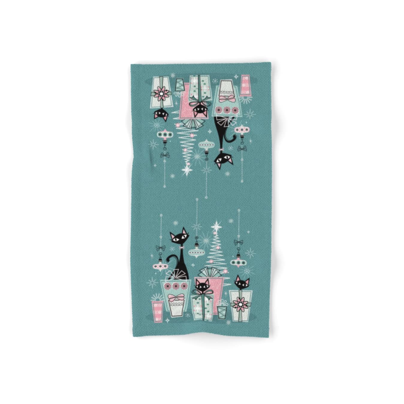 Vintage Kitty Christmas Hand and Bath Towel Set of 4 - Cute Cat Design Holiday Kitchen & Bath Towels for Christmas Decor, Gift Giving, and Cozy Home Use by Studioxtine