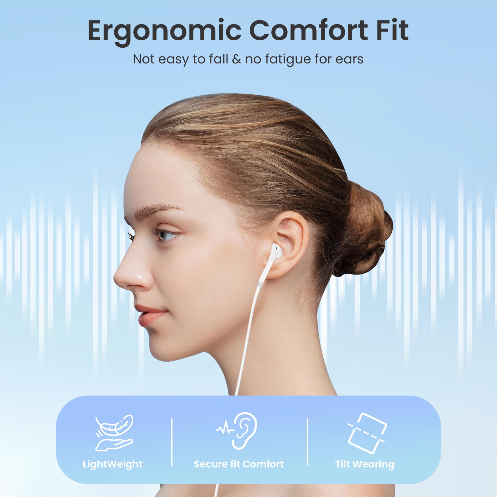 Premium Wired Earbuds with Microphone - 3.5mm Jack In-Ear Headphones, Noise Cancelling, Powerful Bass & Clear Treble - Ideal for Gym, Commuting & Office Use (Pure White)