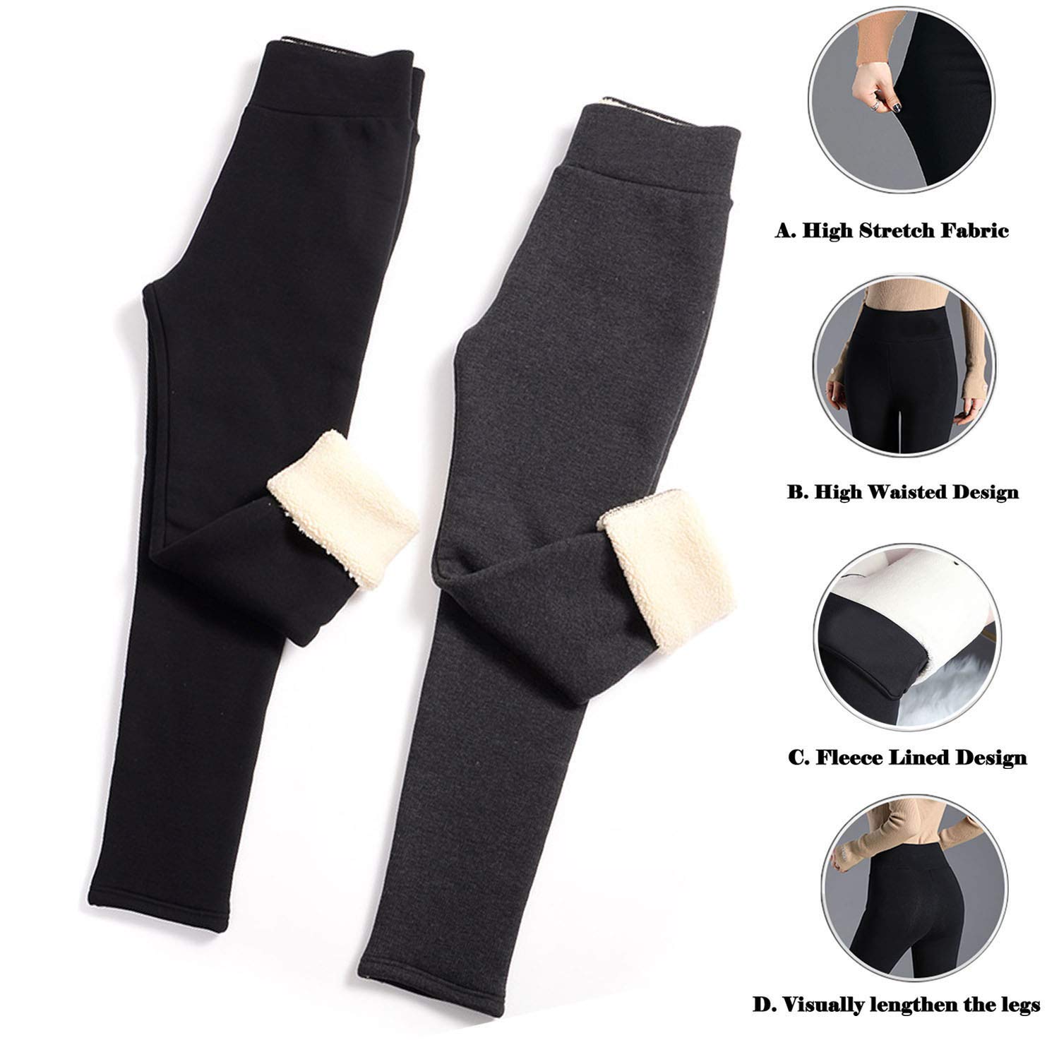 SIAEAMRG Women's Winter Sherpa Fleece Lined Leggings - High Waist Stretchy Thick Cashmere Thermal Pants for Cold Weather, Yoga, Running & Lounge Wear