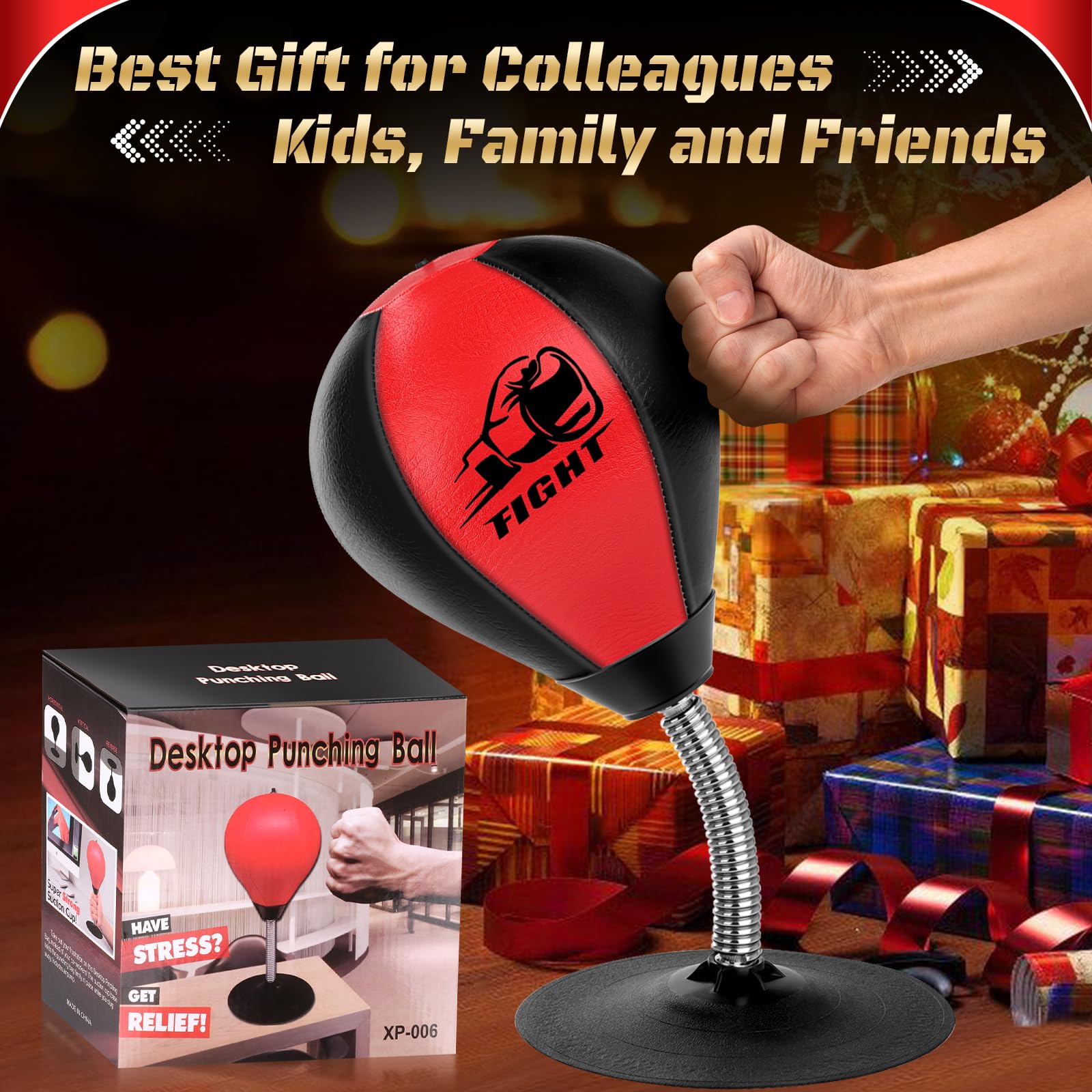 Desktop Punching Bag for Stress Relief - Boxing Speed Ball with Super Suction Cup for Office Desk - Perfect Christmas & Thanksgiving Gift for Boss, Coworkers - Great for Office Stress Relief & Quick Workout Breaks