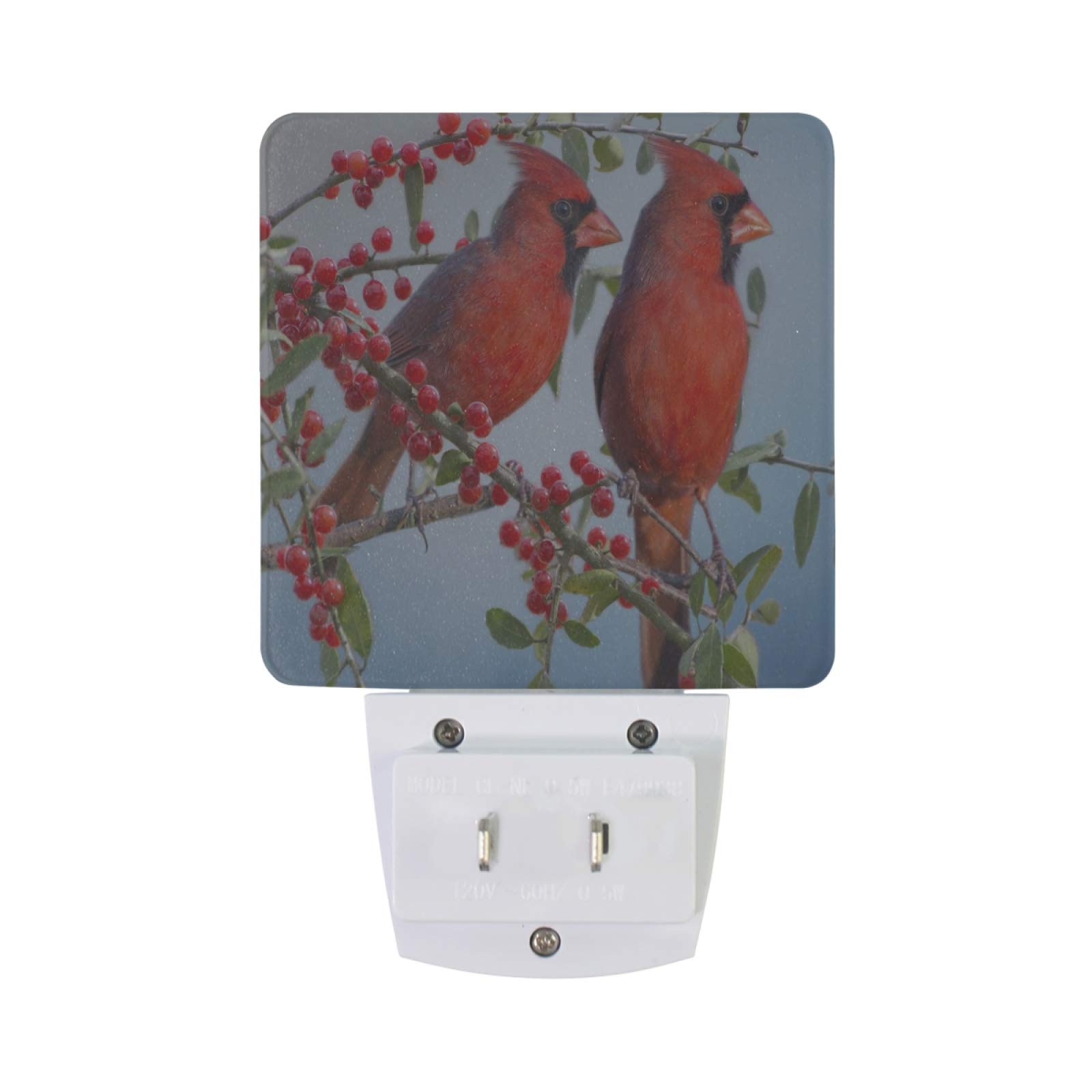 Vikko 2 Pack LED Night Light with Dusk to Dawn Sensor - Winter Red Cardinals Birds Plug-in Nightlight for Bedroom, Living Room, Hallway | Energy Efficient Kids & Adults Night Lamp for Home Decor, Nursery, Bathroom Safety Lighting