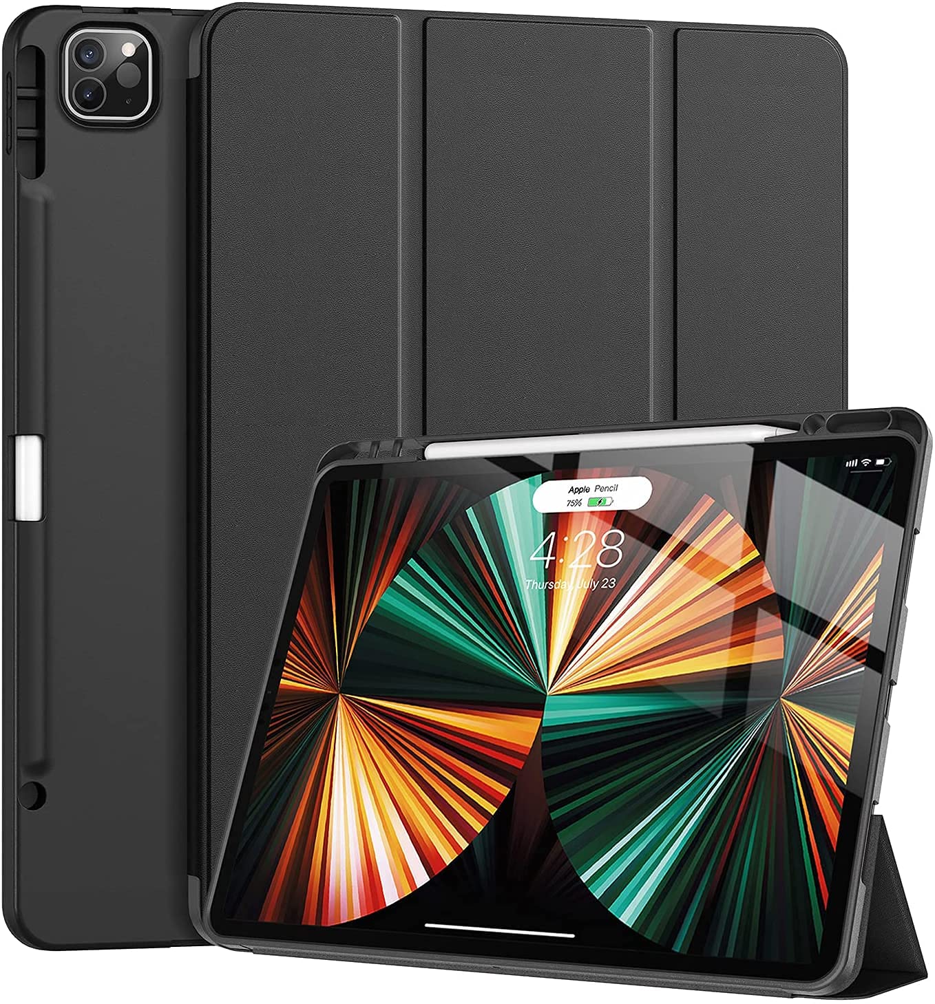 Tuosake iPad Pro 12.9 Case 5th Generation (2021) - Slim Lightweight Trifold Stand Cover with Pencil Holder, Auto Sleep/Wake & Charging, Soft TPU Back - Perfect for Work, Travel & Home Use - New Black
