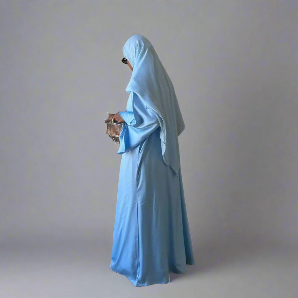 Elegant Satin Open Abaya Dress for Women - Modest Muslim Prayer Dress - Perfect for Eid, Ramadan & Special Occasions