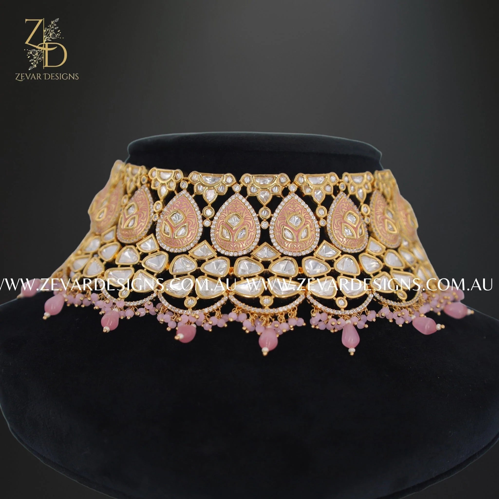 Exquisite Designer Kundan Polki Necklace Set with Tikka - Pink Bridal Jewelry for Weddings, Parties & Special Occasions