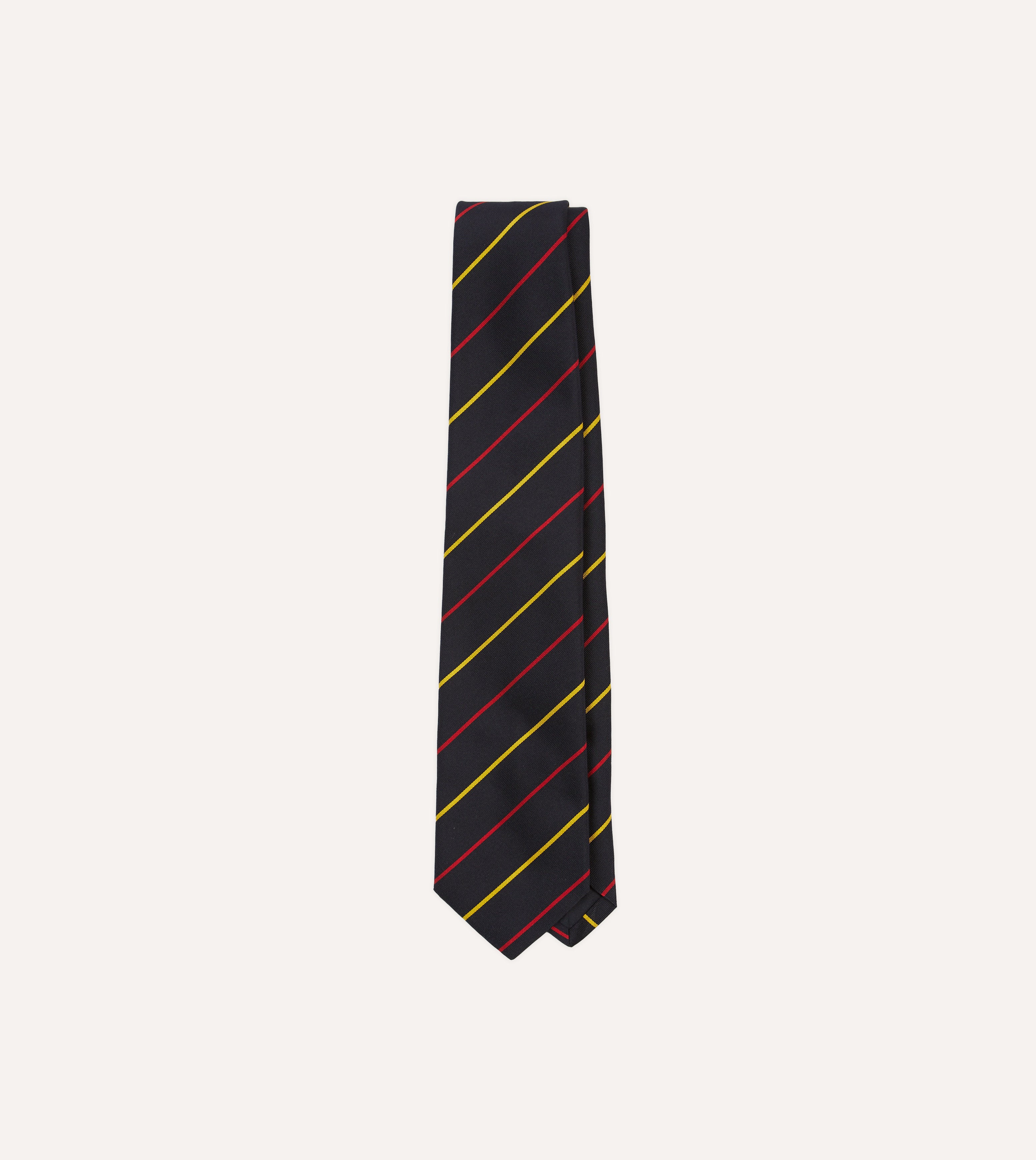 Navy, Red & Yellow Fine Stripe Mogador Silk Tipped Necktie - Premium Men's Formal Tie for Business, Weddings & Special Occasions