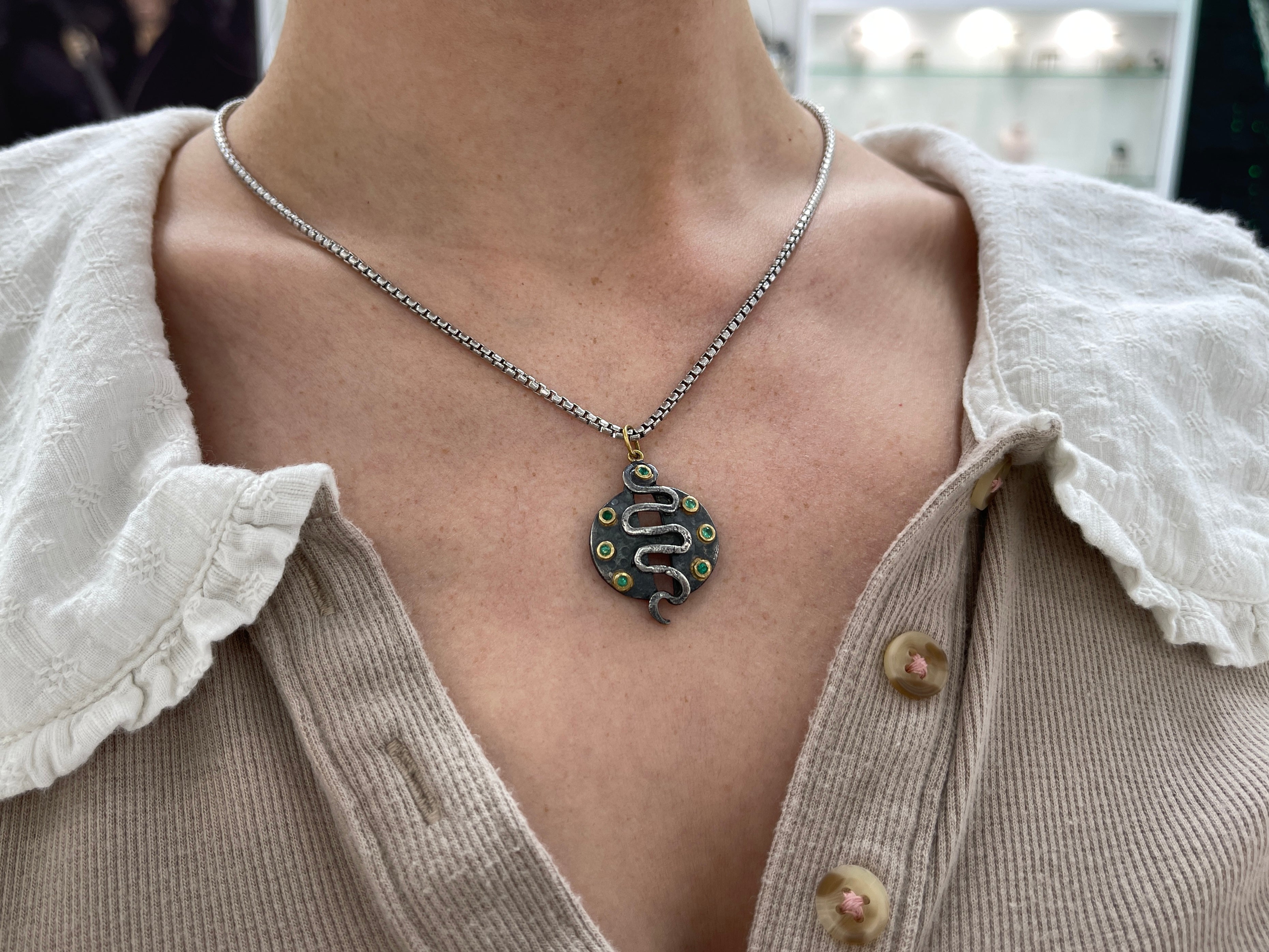 0.35tcw 24K Gold & Sterling Silver Emerald Snake Medallion Pendant - Elegant Jewelry for Women, Gift for Her, Perfect for Parties, Weddings & Special Occasions