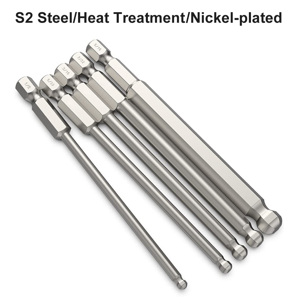 7-Piece SAE Ball End Hex Screwdriver Bit Set - Magnetic 1/4