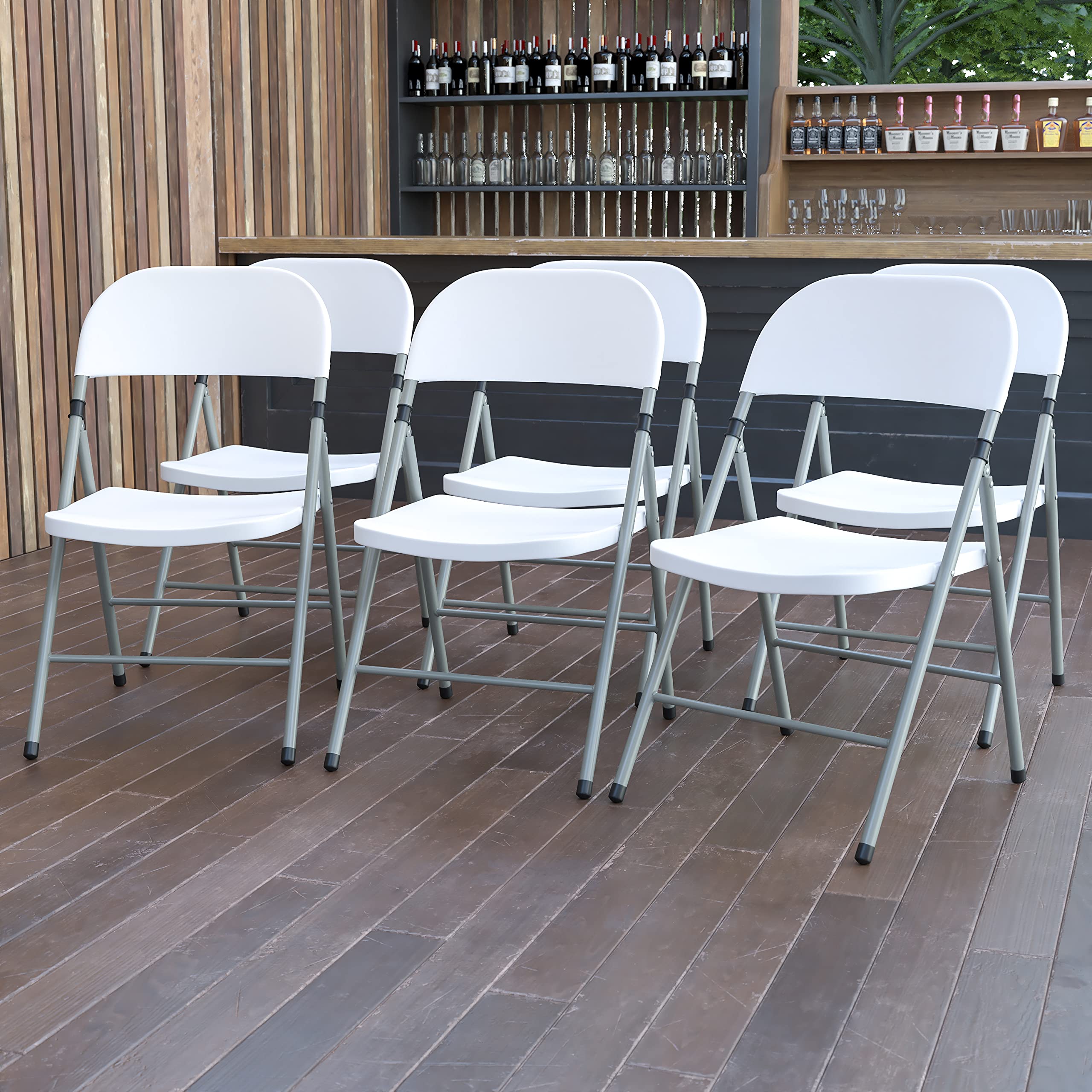 6 Pack Heavy Duty White Plastic Folding Chairs with Gray Frame - 330 lb Capacity - Event, Wedding, Party & Outdoor Chairs for Indoor/Outdoor Use