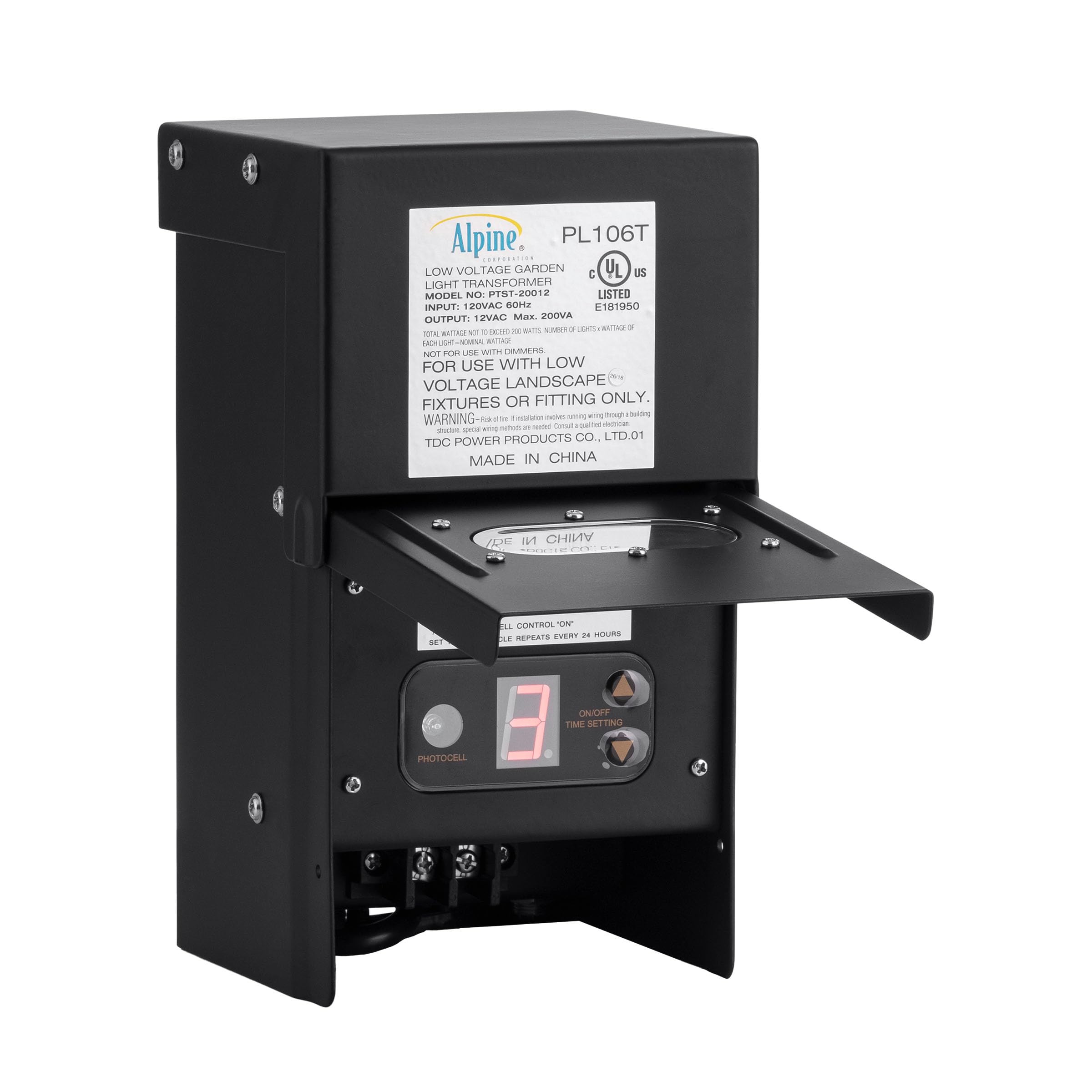Alpine Corporation 200W Outdoor Transformer with Photocell & Timer for Ponds, Fountains, Waterfalls - Perfect for Garden, Patio & Landscape Lighting