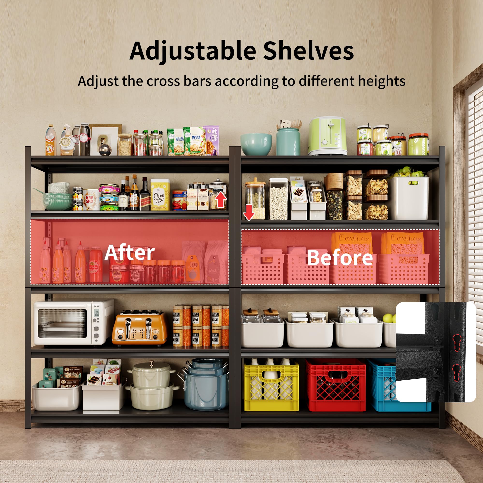 Heavy Duty 5-Tier Adjustable Metal Garage Shelving - 3000 lbs Capacity Storage Rack for Garage, Basement, Warehouse & Kitchen Organization | Durable Steel Shelves for Tools, Supplies & Home Storage