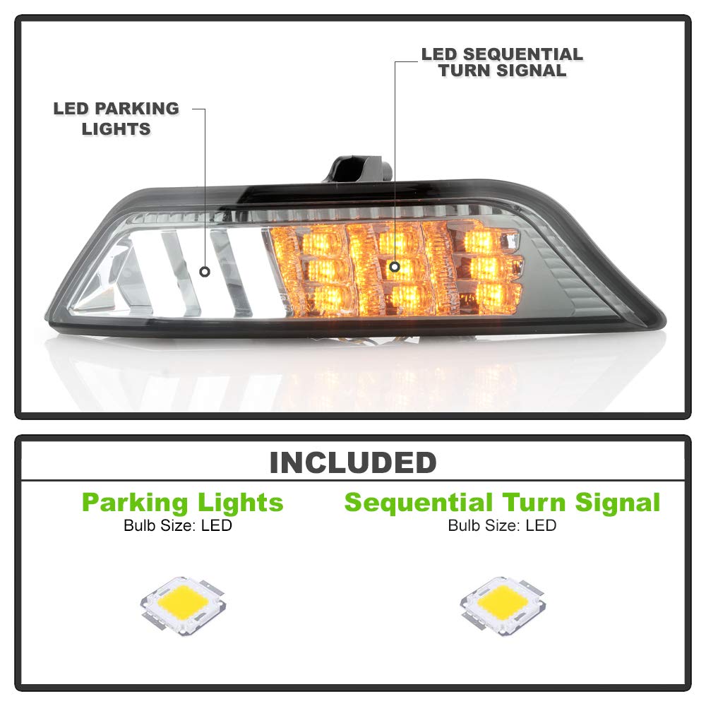 ACANII Smoked Lens LED Bumper Parking Lamps with Sequential Turn Signals for 2015-2017 Ford Mustang - Left & Right Pair - Upgrade Your Ride with Stylish Lighting for Night Driving & Car Shows