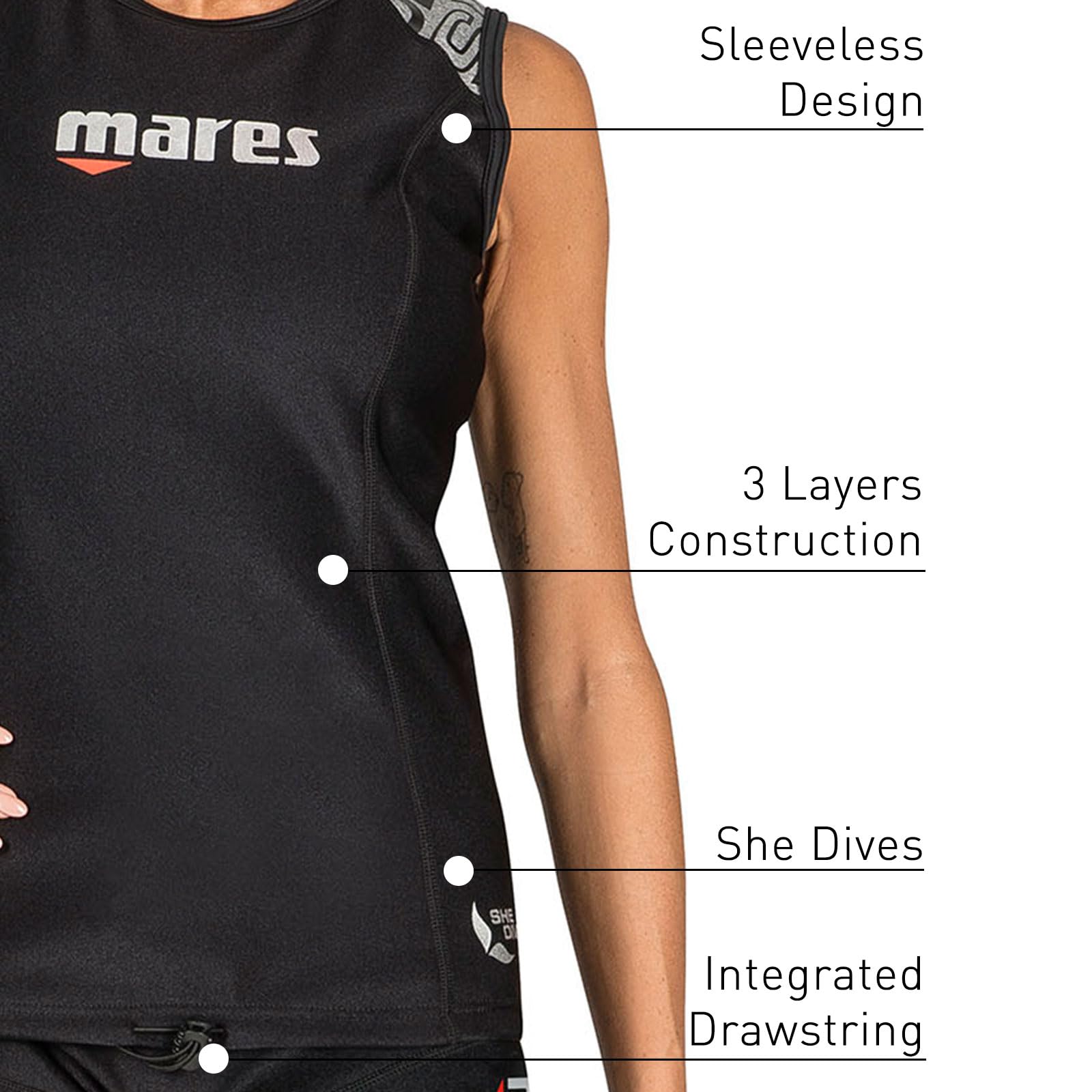 MARES Women's Ultra Skin Sleeveless Dive Top - UPF 50+ Sun Protection for Scuba Diving, Snorkeling & Water Sports - Perfect Under Wetsuit or Drysuit