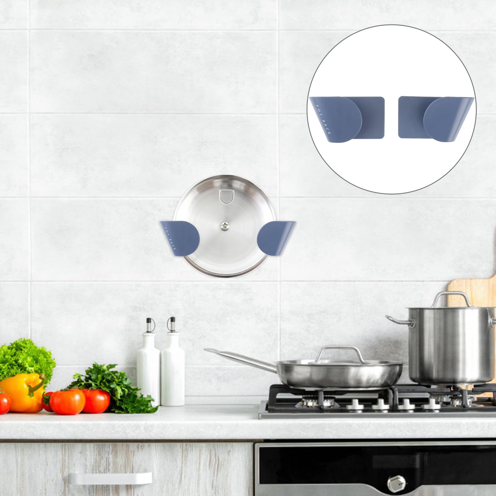 Hemoton 5-Pack Wall Mount Pot Lid Organizer Rack - Plastic Kitchen Cabinet Storage Holder for Cookware Lids - Space Saving Solution for Small Kitchens (Blue)