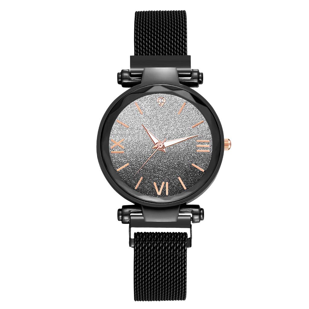 Elegant Women's Casual Quartz Watch with Roman Numerals & Gradient Starry Dial - Magnetic Buckle, Digital Display (Black, One Size) - Perfect for Everyday Wear, Office & Special Occasions