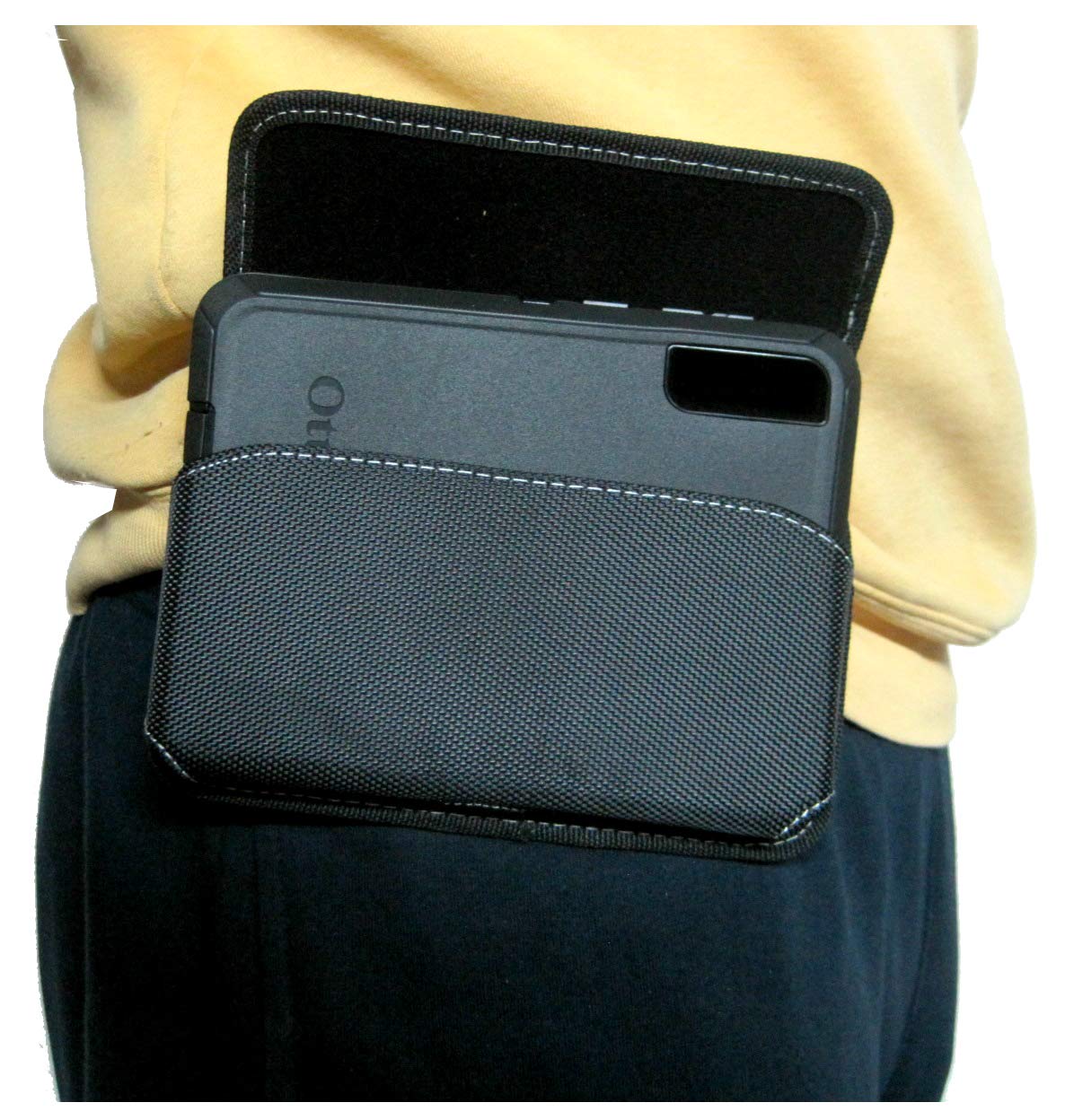 Nylon Cell Phone Holster Pouch for Galaxy S23FE/A25/A23/A14/A13/A20/A50 - Compatible with Otterbox Commuter/Defender Cases - Rugged Belt Loop Clip Holder with Magnetic Closure (Black-Horizontal) - Perfect for Work, Hiking, and Outdoor Activities