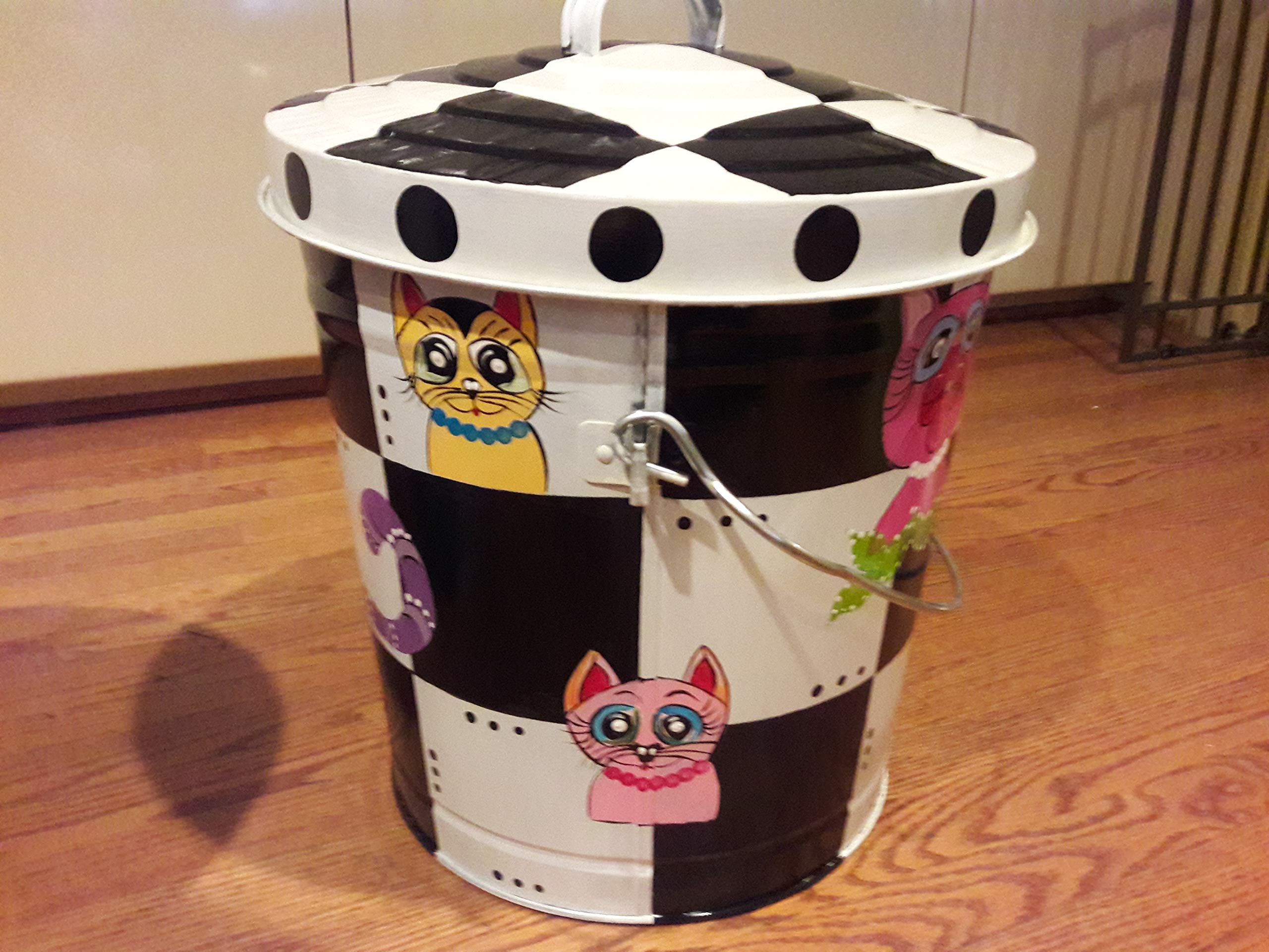 10 Gallon Hand Painted Decorative Trash Can - Elegant Waste Bin for Kitchen, Bathroom & Office - Eco-Friendly Garbage Can with Artistic Designs for Home Decor
