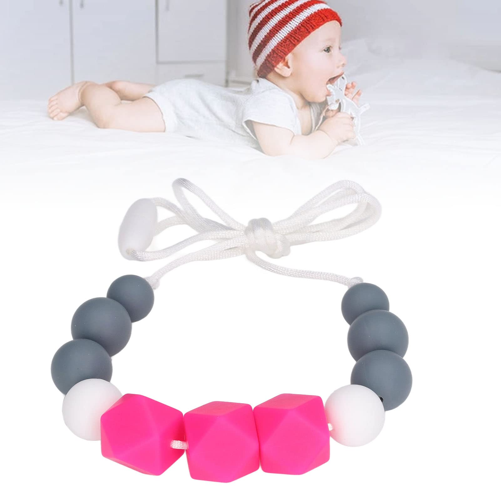 Organic Silicone Teething Necklace for Babies - Safe Chewable Rose Red Teether for Soothing Sore Gums, BPA-Free Nursing Jewelry for Moms | Perfect for On-the-Go Pain Relief & Fashionable Parenting Accessory