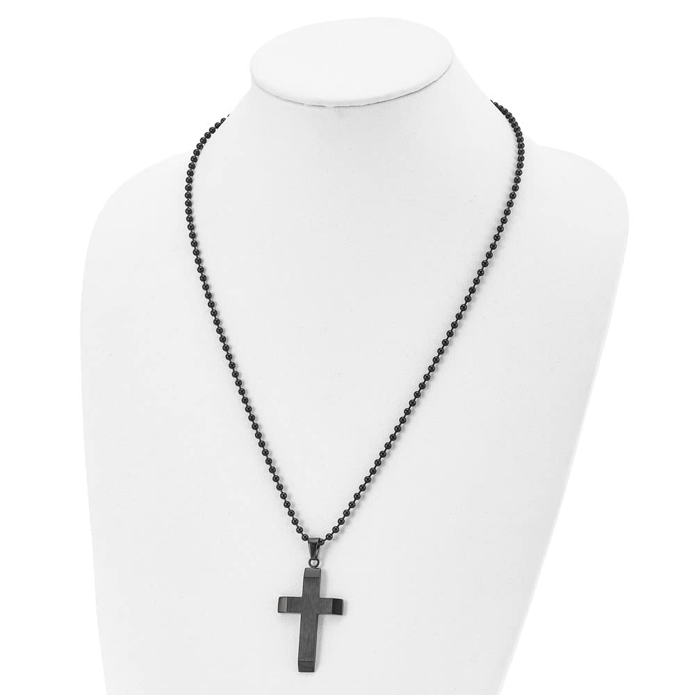 Black Plated Stainless Steel Cross Necklace for Men - 24 Inch Brushed Pendant with Adjustable Chain - Perfect for Gifts, Church, Everyday Wear & Special Occasions