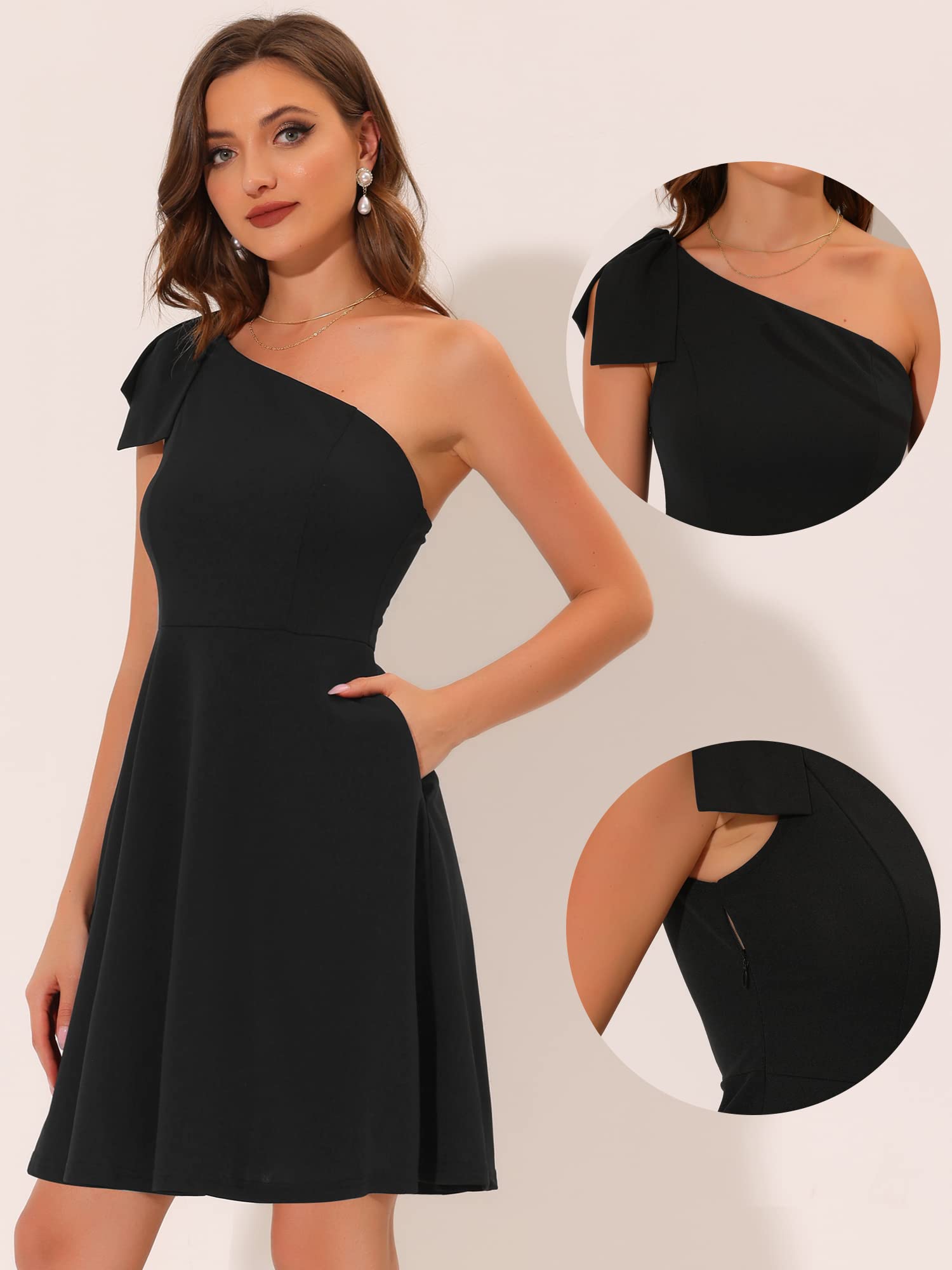 Allegra K Women's Elegant One Shoulder Flared Cocktail Dress for Evening Party, Formal Events, Prom, Wedding & Special Occasions
