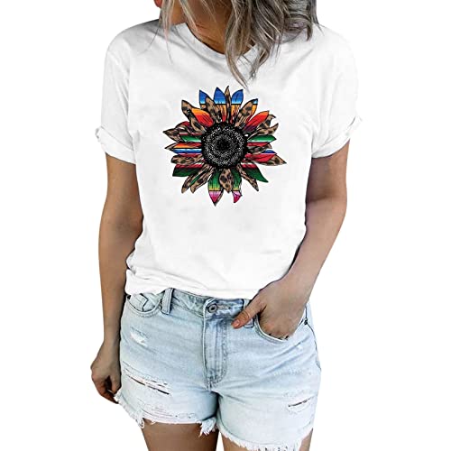Sunflower Graphic T-Shirt for Women - Cute Floral Short Sleeve Casual Top | Beachwear, Swim Cover Up, Summer Outfit