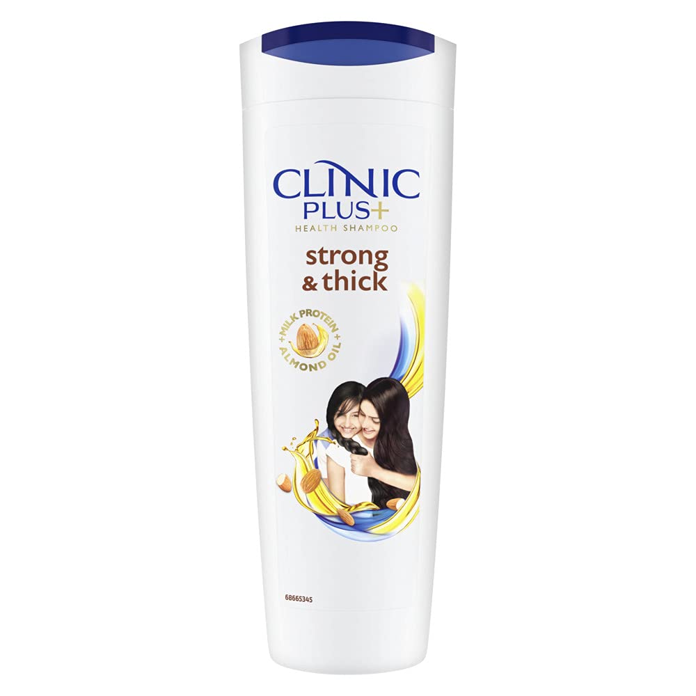 Clinic Plus Strength & Shine Shampoo with Egg Protein 355ml & Strong Thick Shampoo with Milk Protein & Almond Oil 355ml - Hair Strengthening & Volume Boost for Damaged Hair | Daily Use for Women & Men