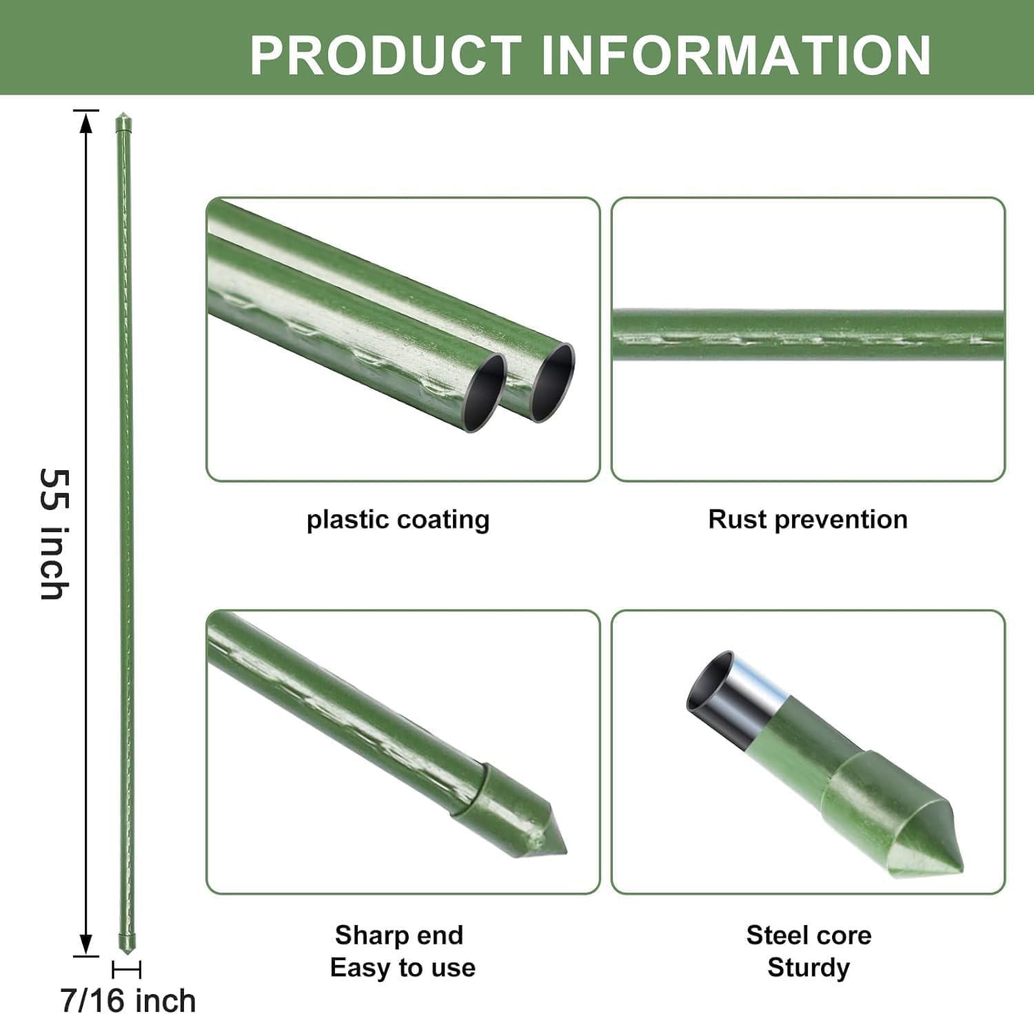 BTSD 55-Inch Heavy Duty Steel Garden Stakes for Tomato Plants - Pack of 25 | Rust-Proof Plant Support Stakes for Outdoor Gardening, Vineyard & Vegetable Support