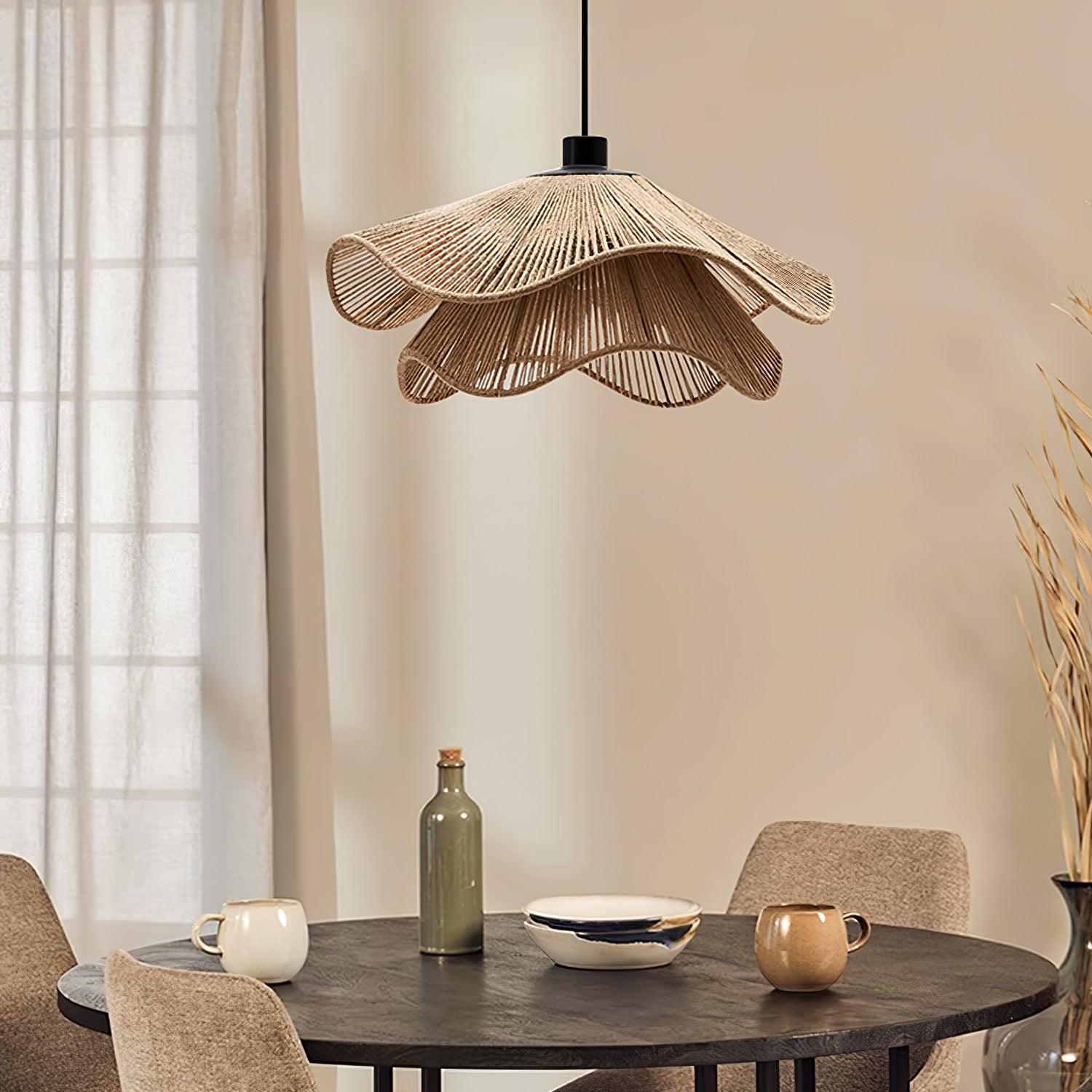 Handmade Straw Hat Pendant Lamp - Natural Woven Rattan Ceiling Light Fixture for Boho, Beach House & Farmhouse Decor - Perfect for Living Room, Bedroom or Patio Lighting