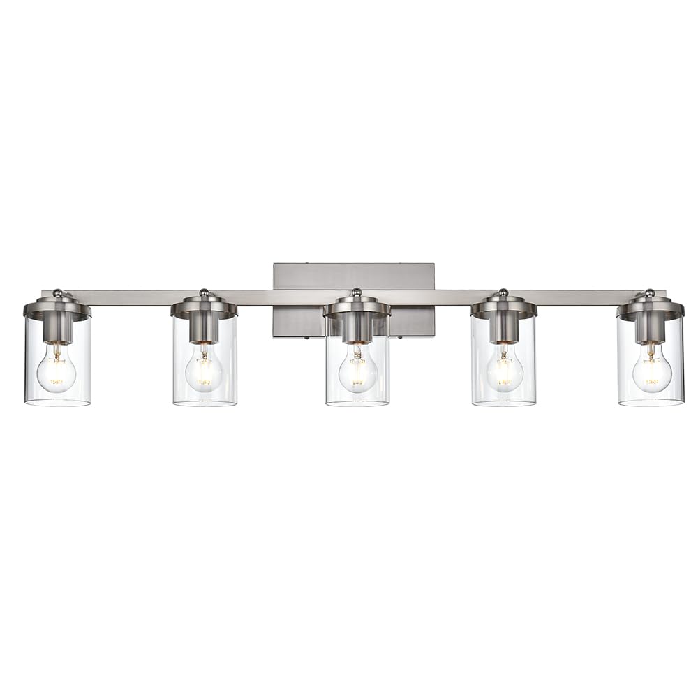 BONLICHT Modern 5-Light Brushed Nickel Track Lighting Fixture - Flush Mount Ceiling Light for Kitchen, Bathroom, Living Room - Industrial Style Spot Lights with Clear Glass Shade - Perfect for Home, Office, Restaurant Lighting