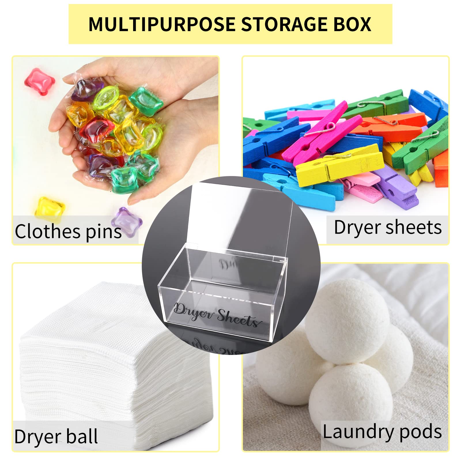 Clear Rustic Farmhouse Style Acrylic Dryer Sheet Dispenser with Hinged Lid - Laundry Room Storage Box for Fabric Softener Sheets | Perfect for Laundry Room Organization & Home Decor