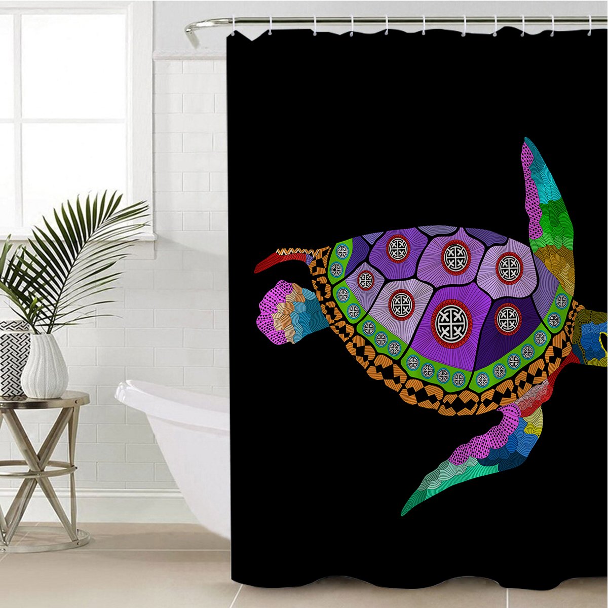 Free Spirit Turtle Shower Curtain - Waterproof Bathroom Decor with Ocean Theme for Kids & Adults - Perfect for Beach Style Bathrooms and Nautical Themed Homes