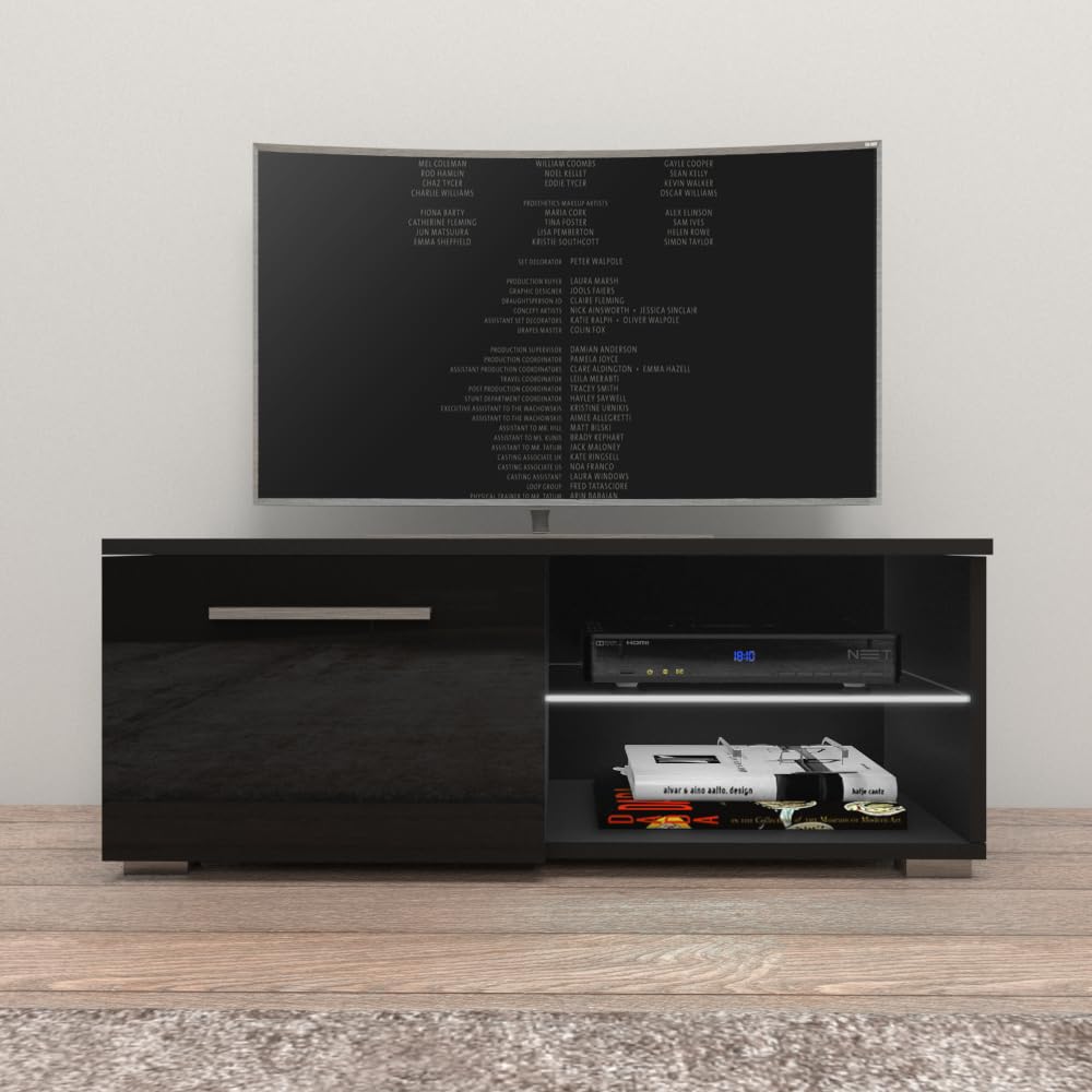 Modern High Gloss TV Stand with Storage Cabinets & LED Lights - 40.5
