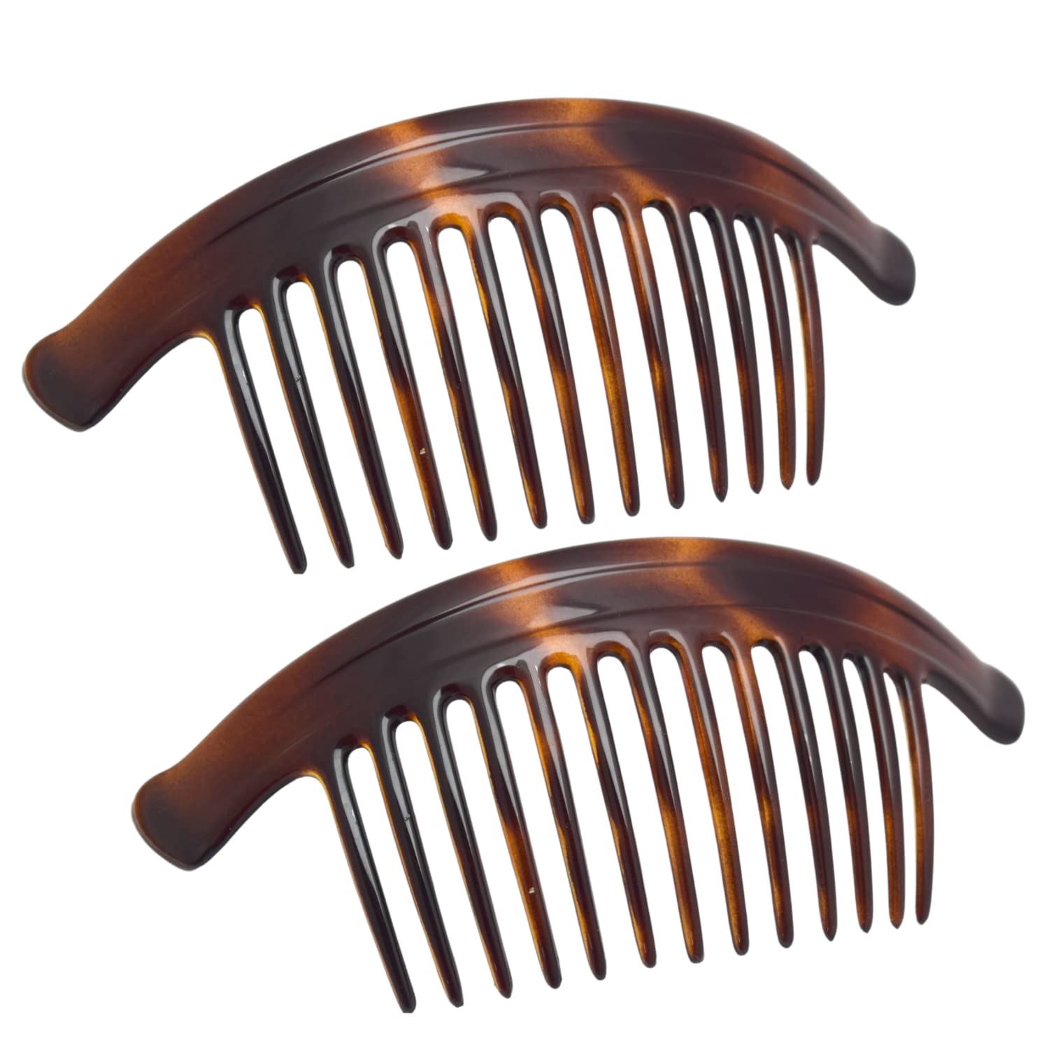 Parcelona French Arch Extra Large Tortoise Brown Shell 13 Teeth Interlocking Side Hair Comb Pair - Vintage Hair Accessories for Women, Perfect for Weddings, Prom & Everyday Styling