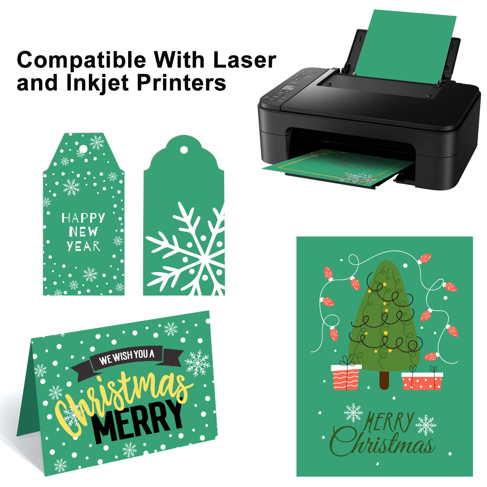 50 Sheets Christmas Green Cardstock Paper - 8.5 x 11 Inch Thick Construction Paper (92 lb/250gsm) for Crafting, Scrapbooking, Office Printing, Invitations & Certificates | Perfect for Holiday DIY Projects, School Crafts & Professional Documents