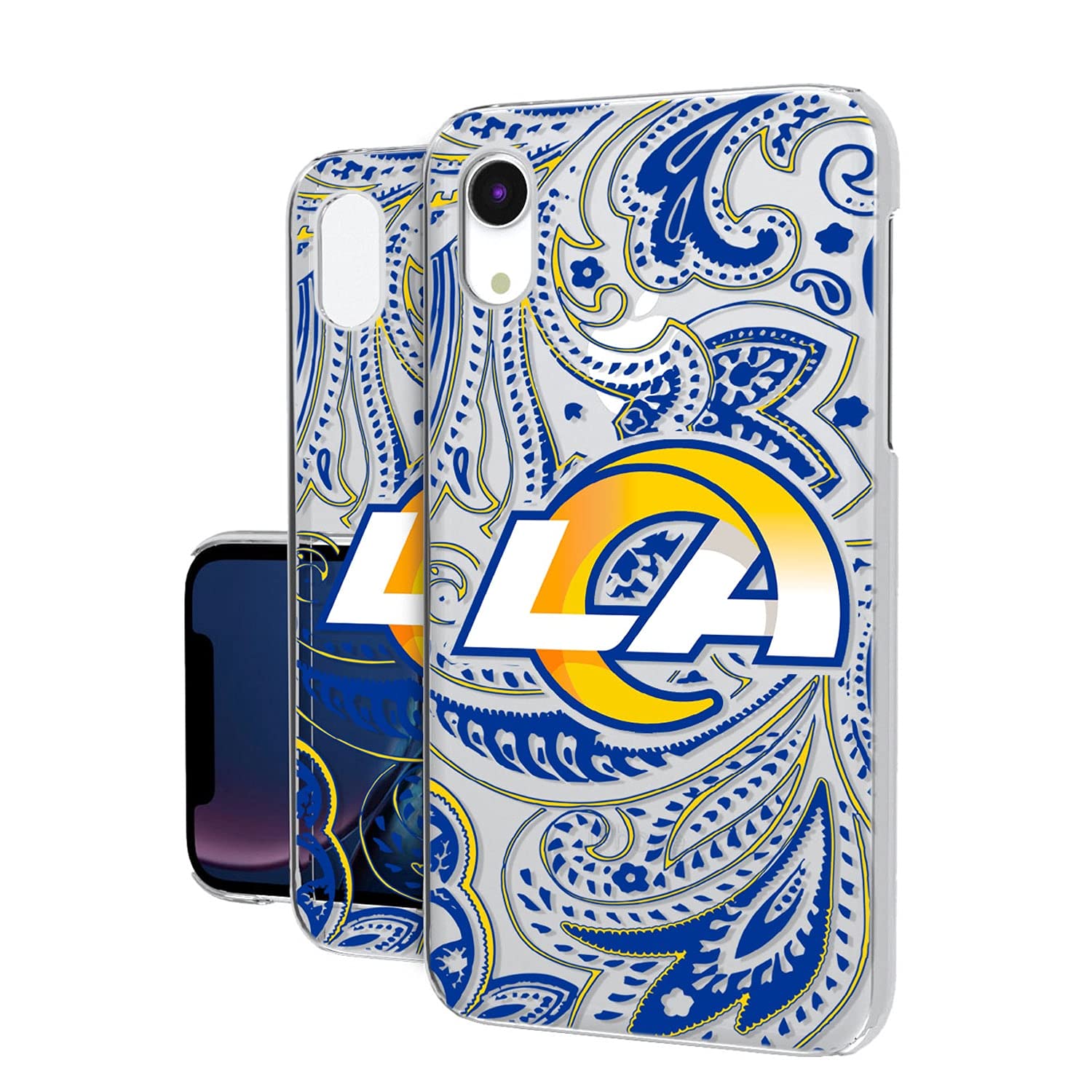 Los Angeles Rams iPhone Clear Paisley Design Case - Shockproof Protective Phone Cover for iPhone 13/14/15 Pro Max - Perfect for Game Day, Sports Events & Everyday Use