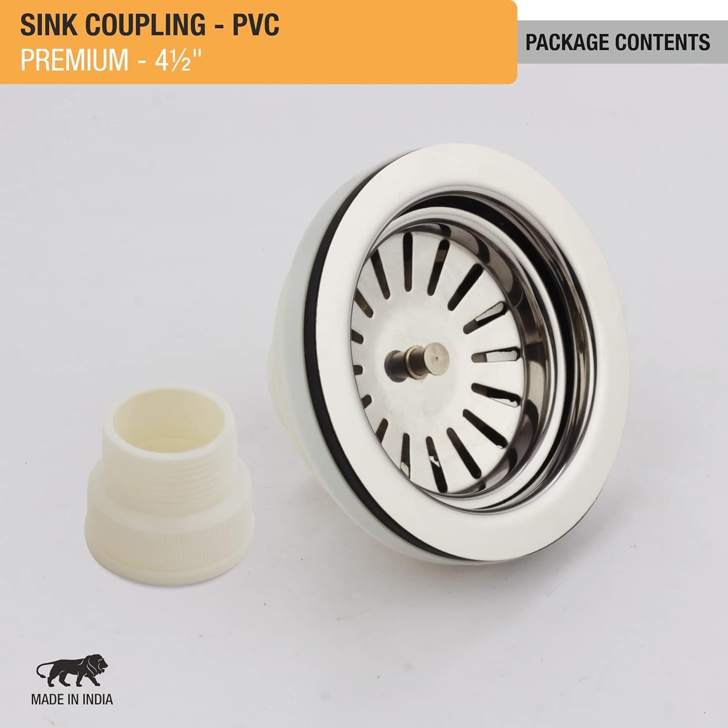 Quento PVC Sink Coupling Kit - 2 Pack Chrome Finished Drain Outlet Connector for Kitchen Sink Plumbing | Durable PVC Pipe Fitting for Home Repair & Bathroom Installation