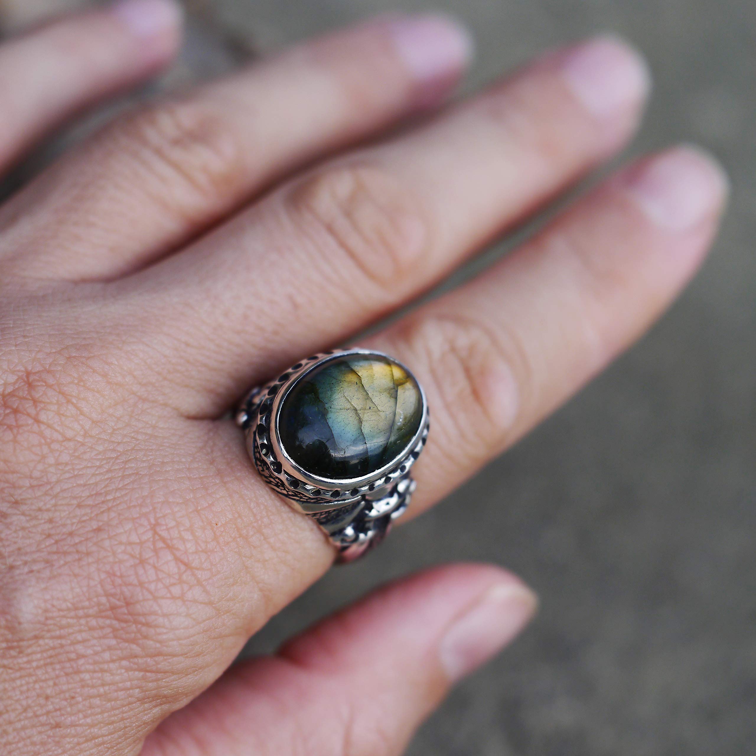 Handmade Labradorite Sterling Silver Ring - Tibetan Inspired Statement Jewelry for Women | Perfect for Boho Fashion, Spiritual Healing & Gift Giving