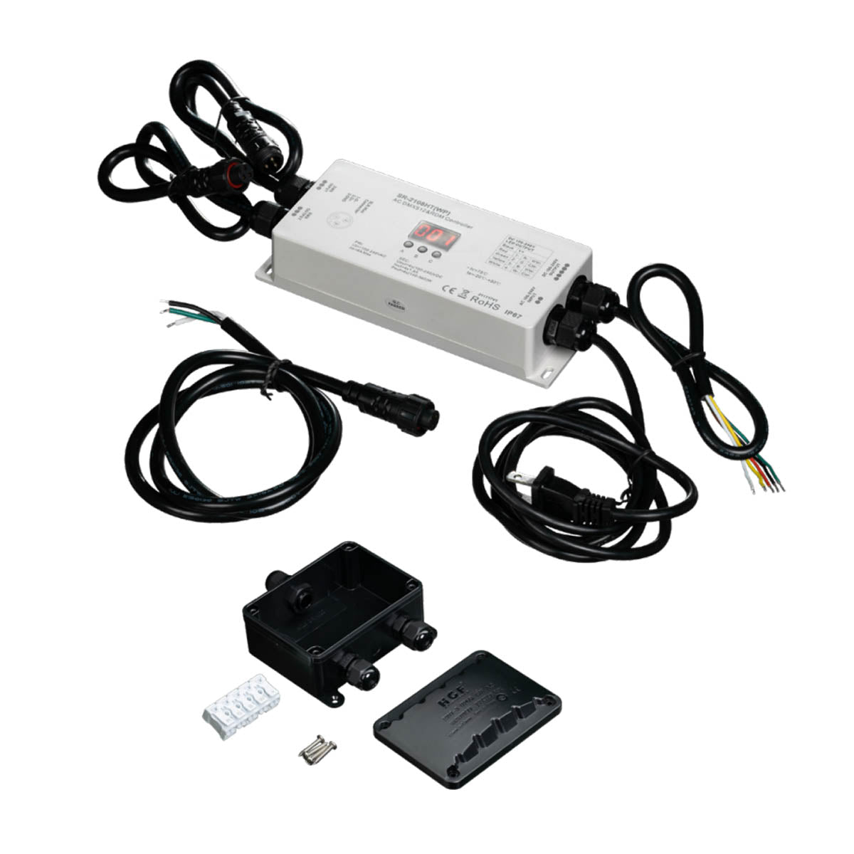 120V DC DMX Decoder with Junction Box - 100-240V AC Input for LED Strip Lights - Perfect for Home Theater, Stage Lighting, and Architectural Illumination