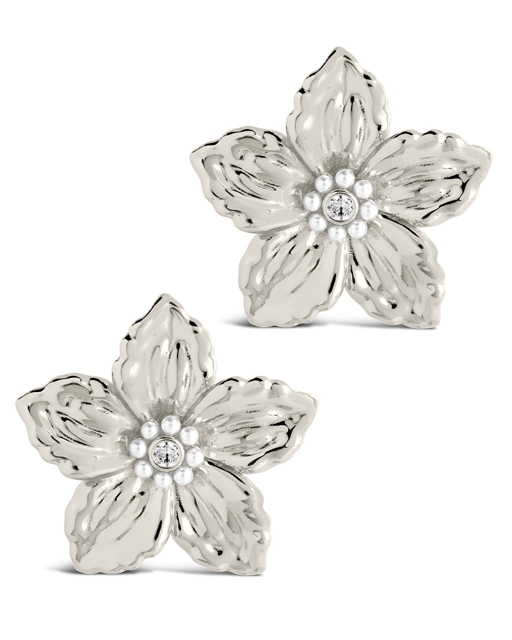 Ottilia Pearl & Cubic Zirconia Flower Stud Earrings for Women - Elegant Floral Jewelry Gift for Brides, Party, Wedding, and Special Occasions
