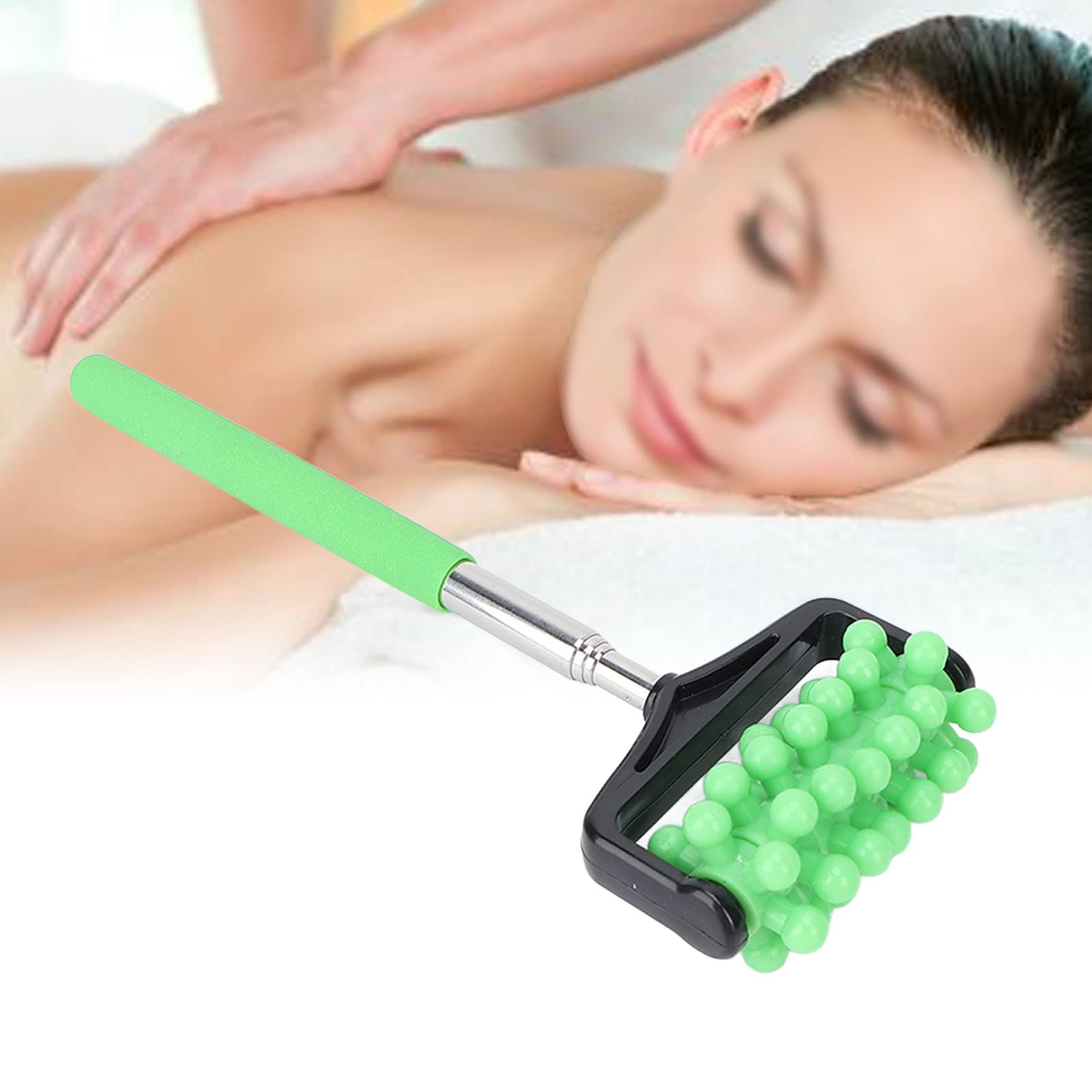 Telescopic Massage Stick for Neck, Back & Leg Pain Relief - Granular Body Roller for Yoga, Sports & Home Use - Adjustable Massage Tool for Men & Women (Green)