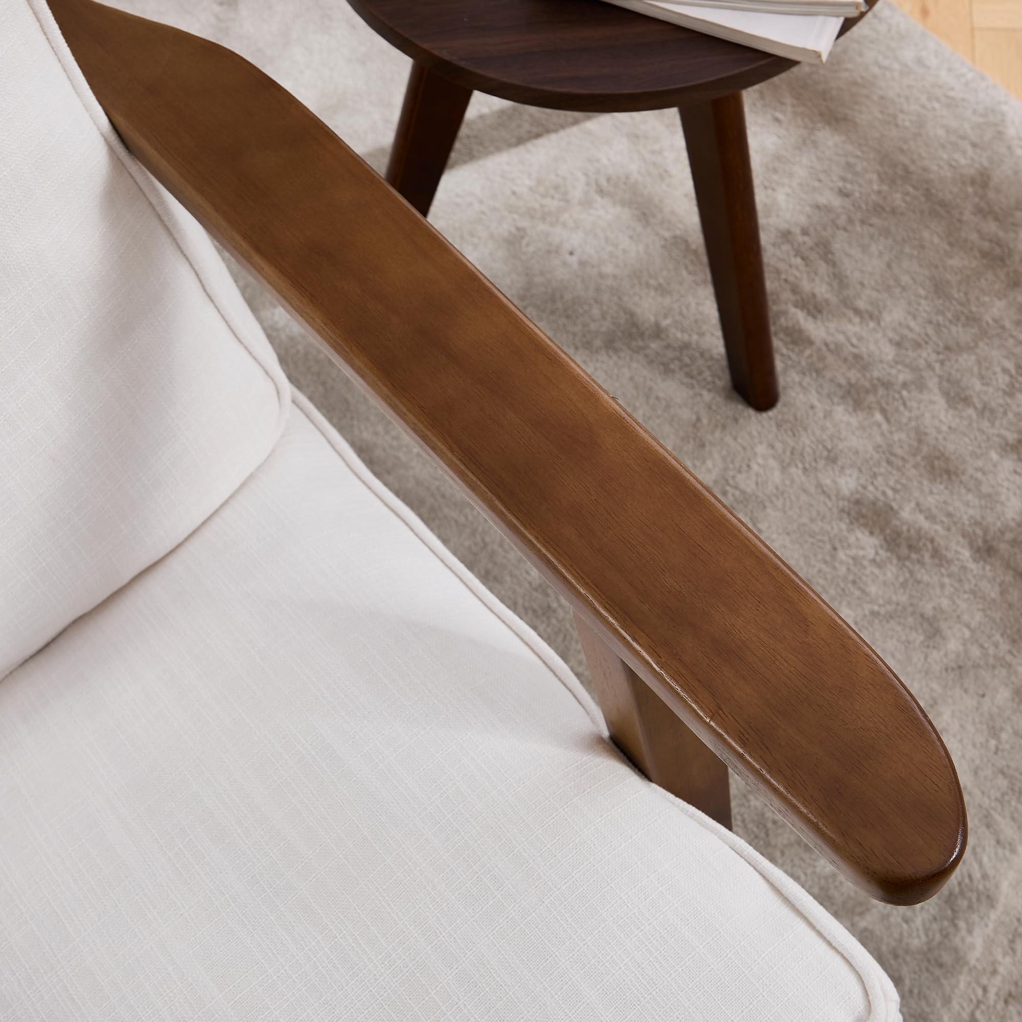 Mid Century Modern Accent Chair with Ottoman - Solid Wood Frame Upholstered Fabric Armchair for Living Room, Bedroom, Reading Nook - Elegant Beige Lounge Chair for Relaxation & Home Decor