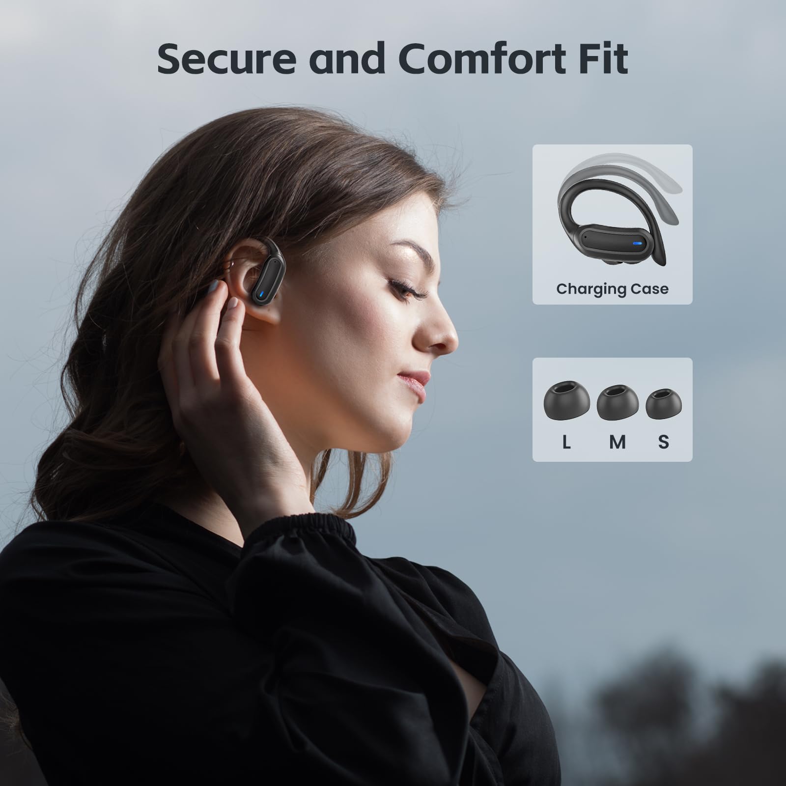 TRAUSI Wireless Bluetooth 5.3 Earbuds with Noise Cancelling Mic, IP7 Waterproof Stereo Headphones for Running, Workout, Gym & Travel - Silver | Perfect for Sports, Commuting & Outdoor Activities