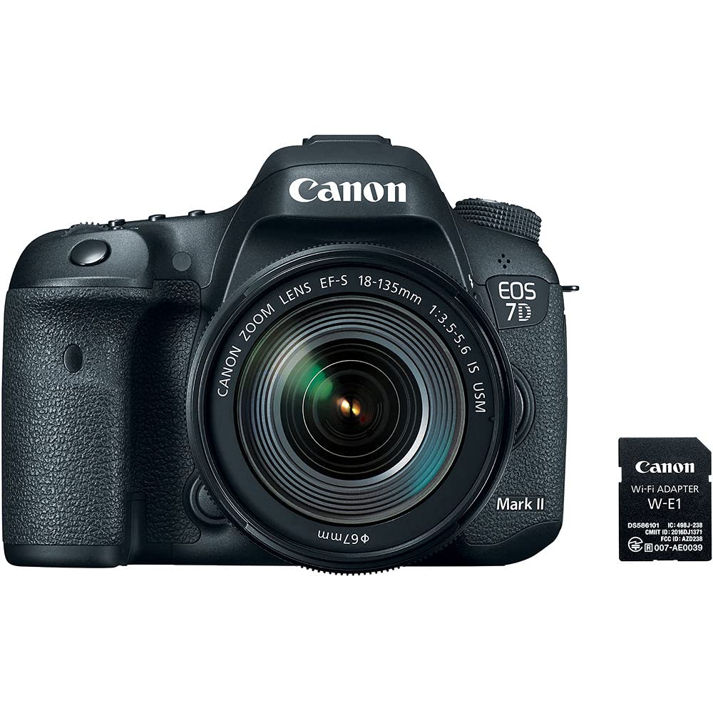 Canon EOS 7D Mark II DSLR Camera with 18-135mm f/3.5-5.6 IS USM Lens & W-E1 Wi-Fi Adapter - Professional Photography Kit with 64GB Memory Card, Case, Tripod & Accessories (Renewed) - Perfect for Travel, Wildlife & Sports Photography