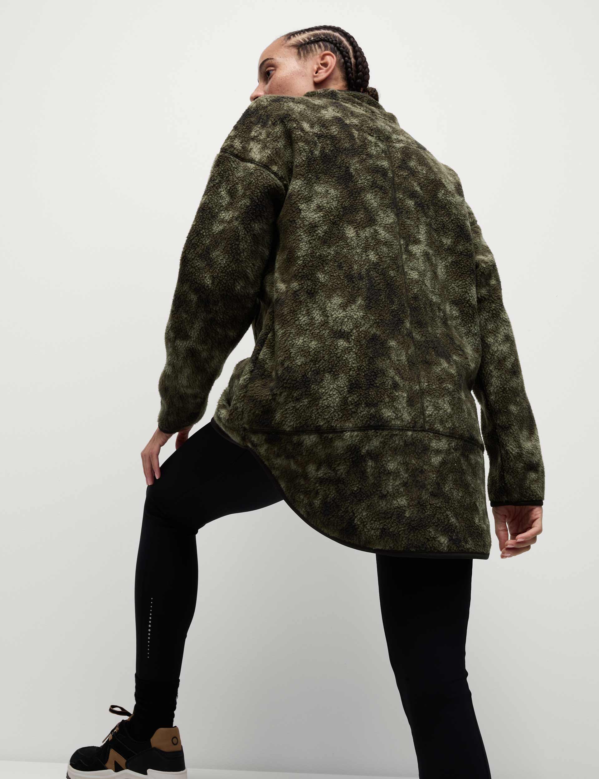 Borg Half Zip Longline Fleece Jacket for Men & Women | Warm Winter Outdoor Pullover | Hiking, Camping & Casual Wear in Khaki Mix