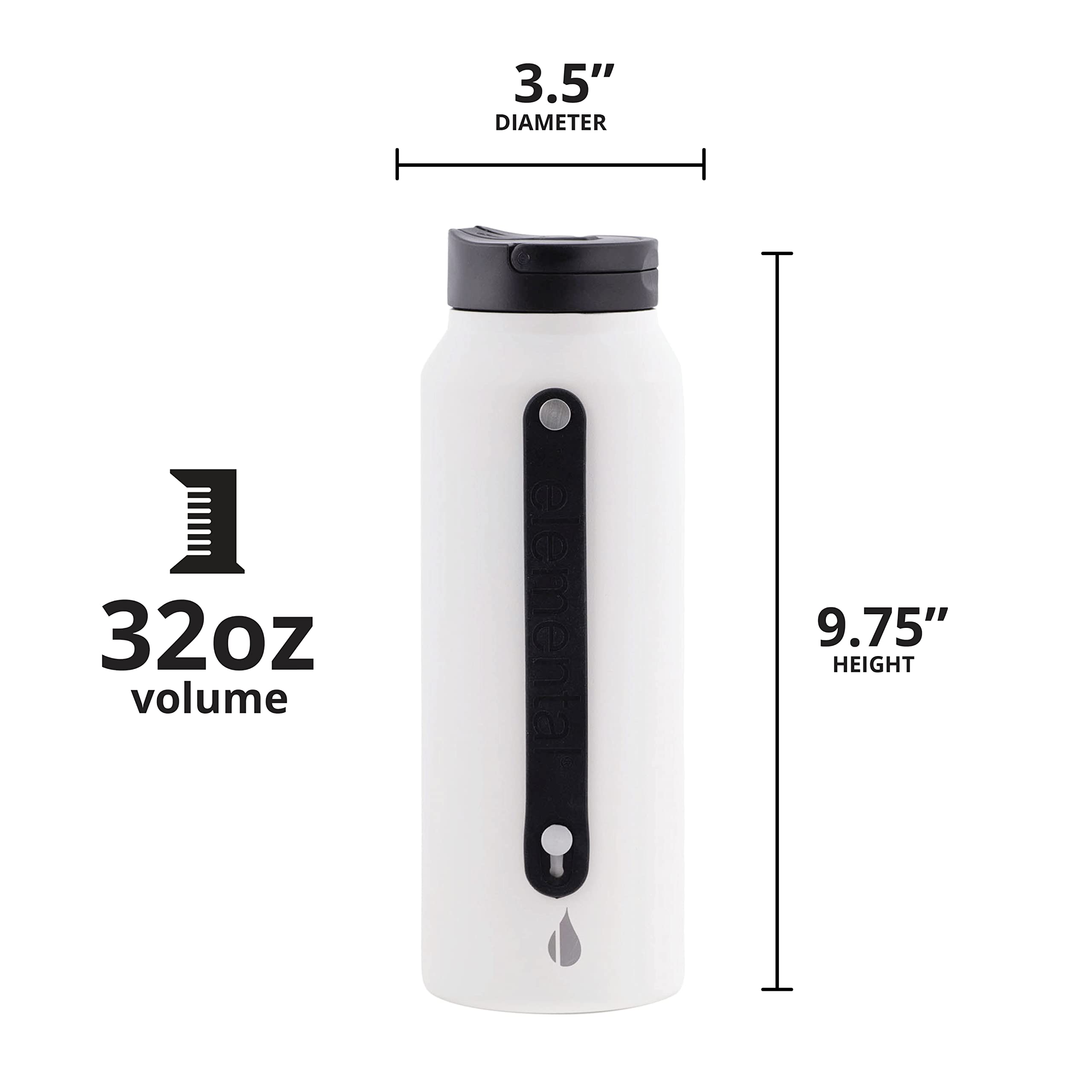 Elemental Iconic 32 oz Stainless Steel Water Bottle with Straw - Triple Wall Vacuum Insulated, Leak Proof, Reusable Gym & Sports Water Bottle - Includes 2 Straws (White) - Perfect for Hiking, Workouts, Travel & Everyday Hydration